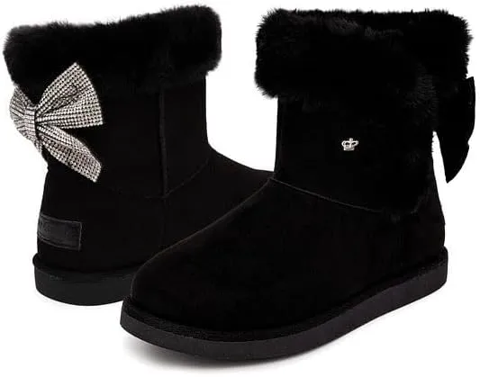 Juicy Couture Girls Winter Fur Boots Warm Insulated Fashion Booties Mid Calf Outdoor Snow Boot for Toddler/Little Kid/Big Kid