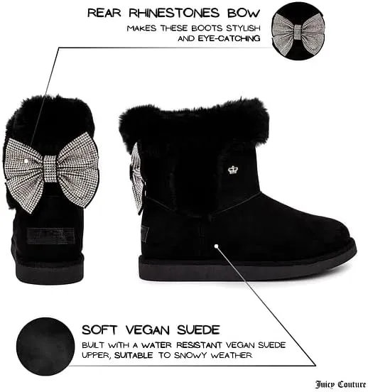 Juicy Couture Girls Winter Fur Boots Warm Insulated Fashion Booties Mid Calf Outdoor Snow Boot for Toddler/Little Kid/Big Kid