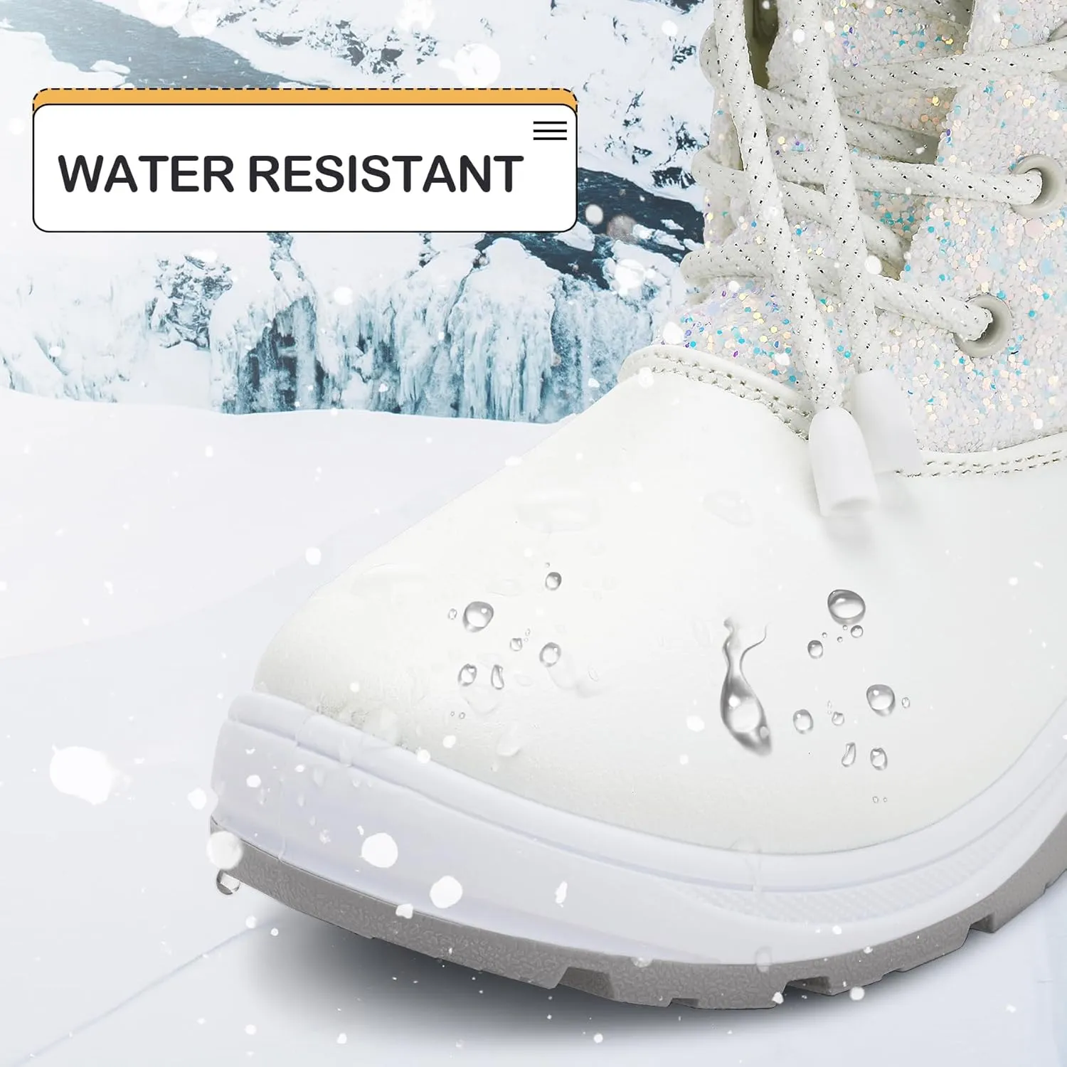 K KomForme Girls Glitter Snow Boots Kids Bungee Lacing Warm Faux Fur-Lined Anti-Slip Outdoor Winter Shoes Toddler/Little Kid/Big Kid