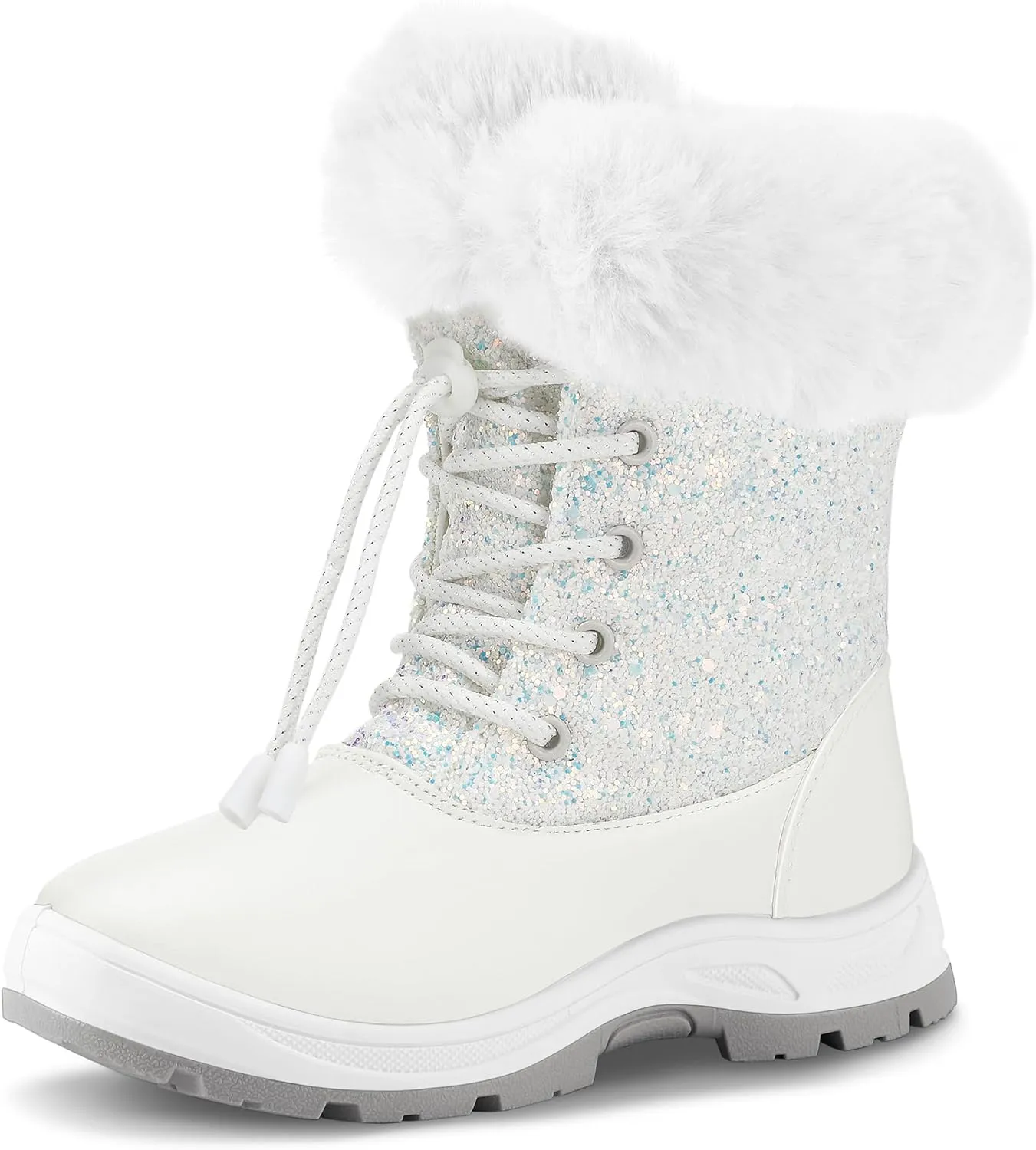 K KomForme Girls Glitter Snow Boots Kids Bungee Lacing Warm Faux Fur-Lined Anti-Slip Outdoor Winter Shoes Toddler/Little Kid/Big Kid