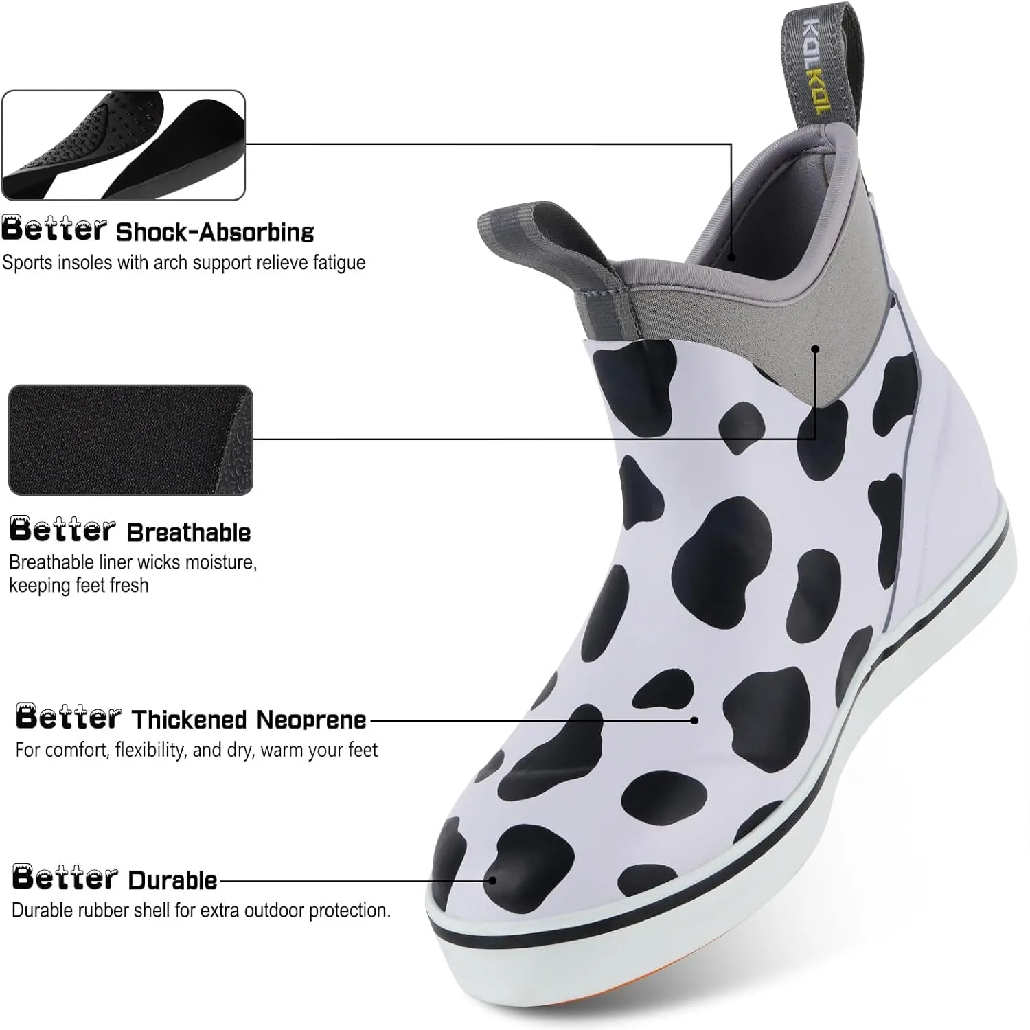 Kalkal Men's Deck Boots, Waterproof Fishing Rain Boots with High Traction, Men's Rubber Boots For Gardening Fishing Boating Camping Sailing