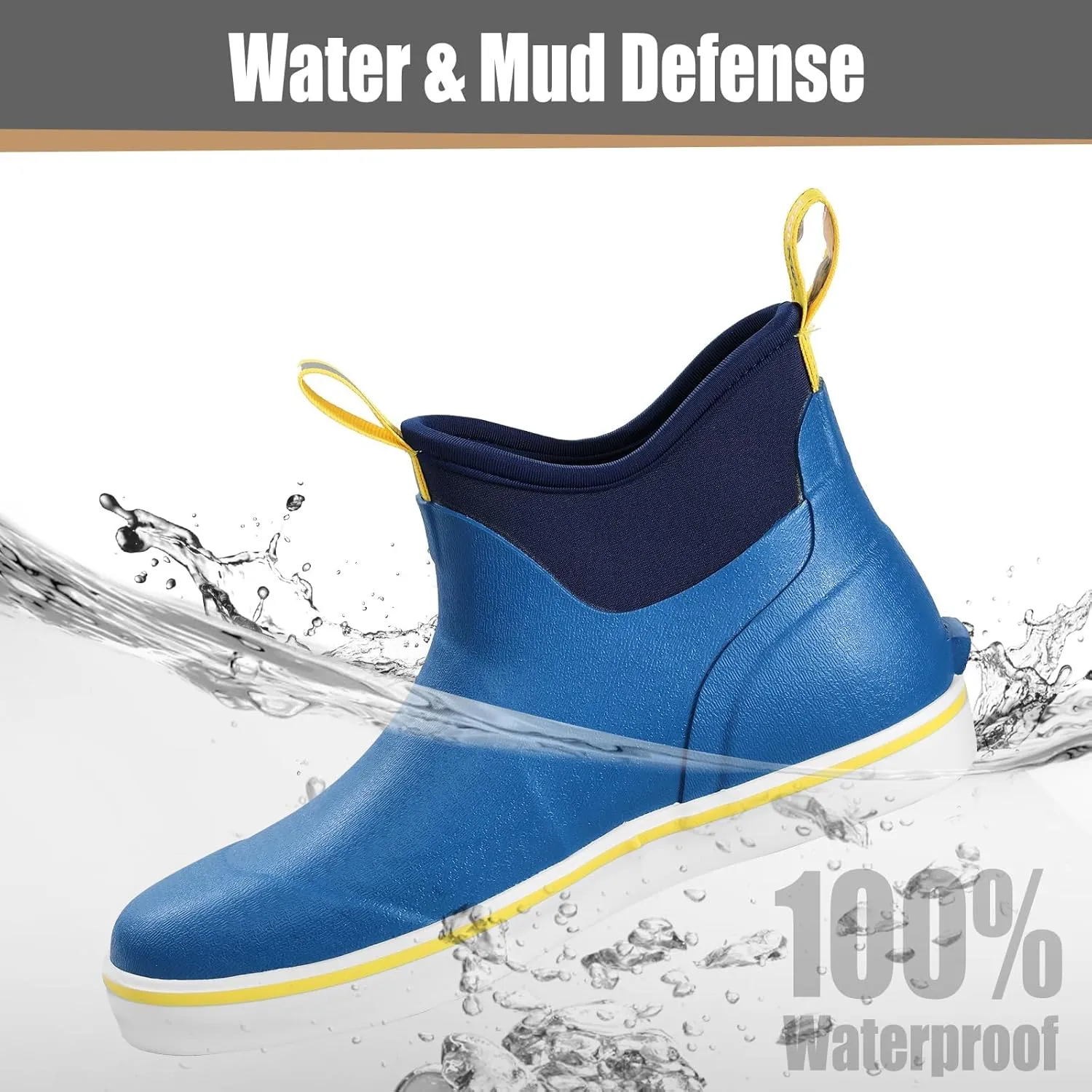 Kalkal Men's Deck Boots, Waterproof Fishing Rain Boots with High Traction, Men's Rubber Boots For Gardening Fishing Boating Camping Sailing