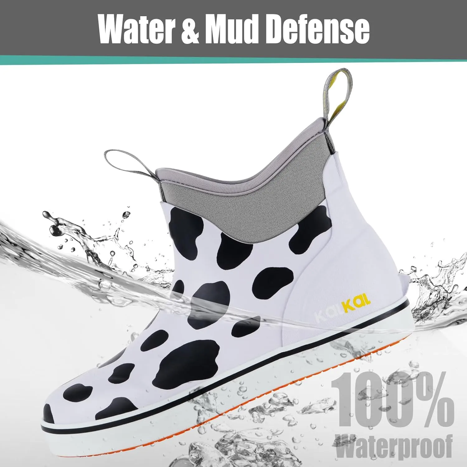 Kalkal Men's Deck Boots, Waterproof Fishing Rain Boots with High Traction, Men's Rubber Boots For Gardening Fishing Boating Camping Sailing