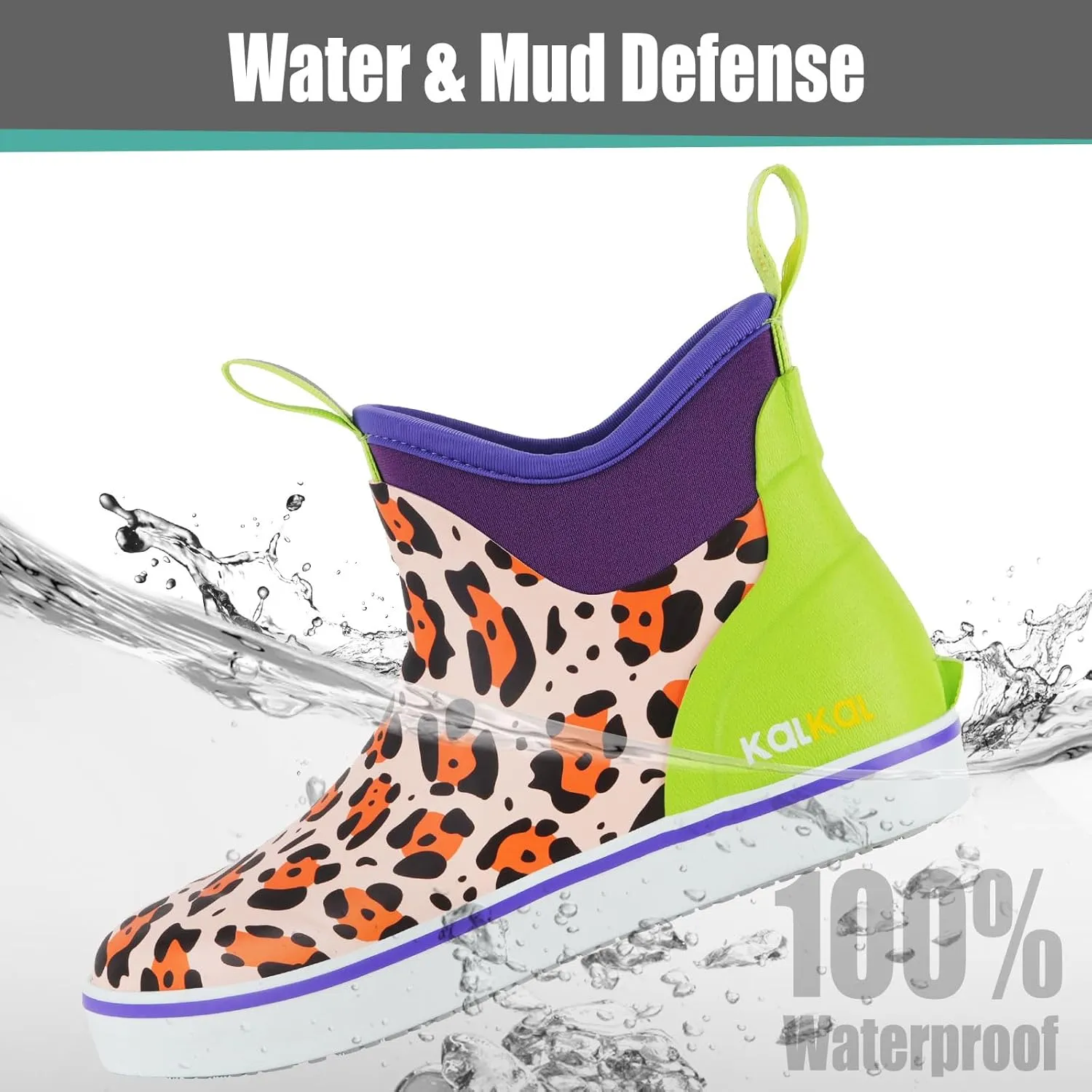 Kalkal Women's Deck Boots, Waterproof Ankle Rain Boots Fishing Boots with High Traction, Women's Rubber Boots For Gardening Fishing Boating Camping