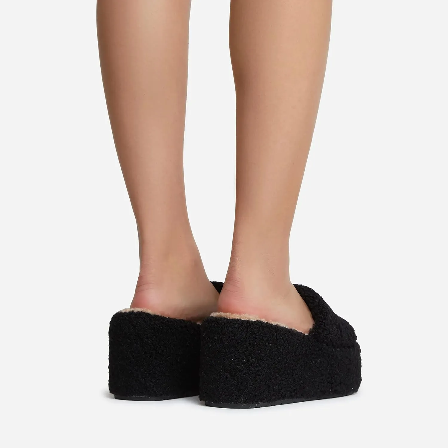 keleimusi Open Peep Toe Wedge Slides Heeled Sandals with Faux Shearling