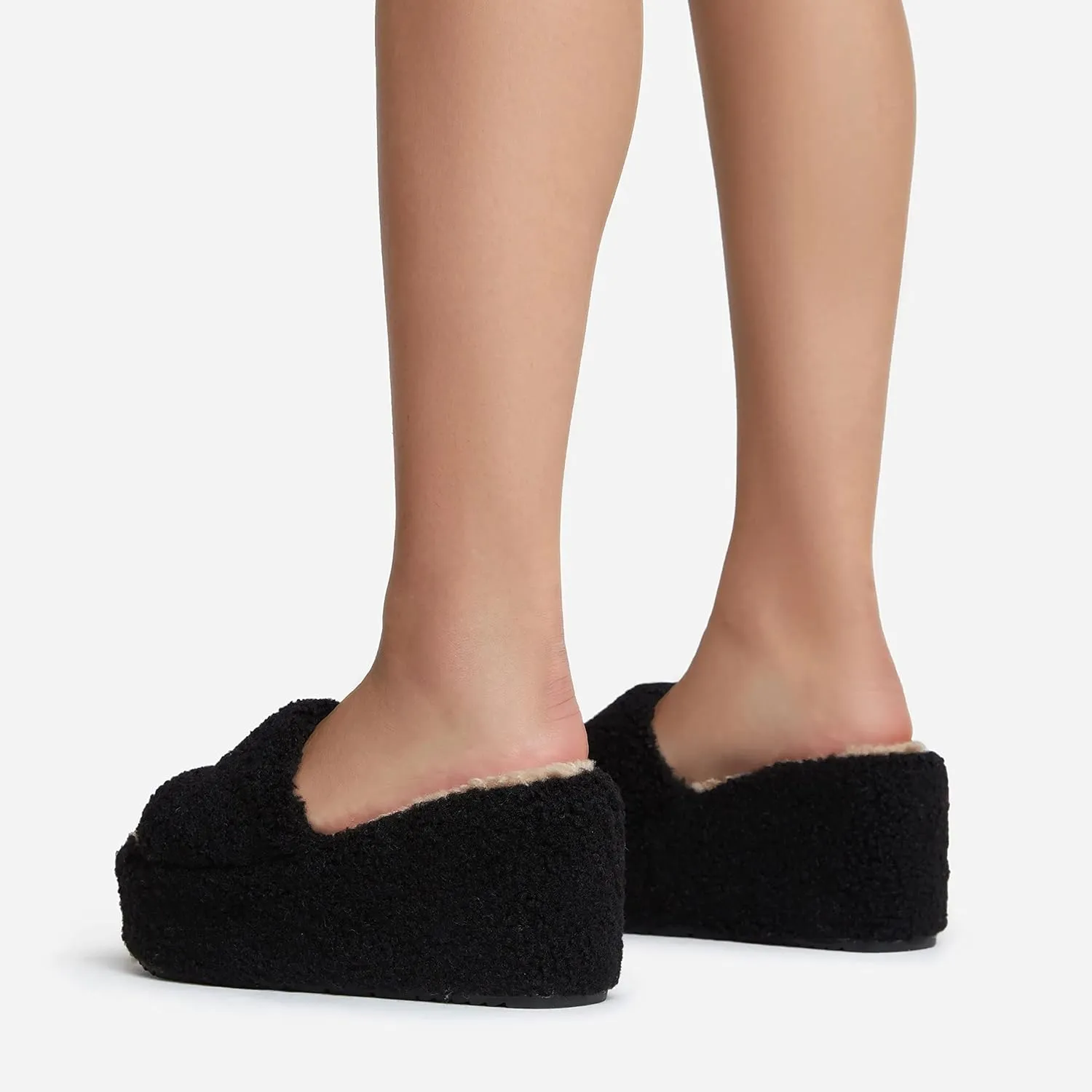 keleimusi Open Peep Toe Wedge Slides Heeled Sandals with Faux Shearling