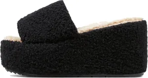 keleimusi Open Peep Toe Wedge Slides Heeled Sandals with Faux Shearling