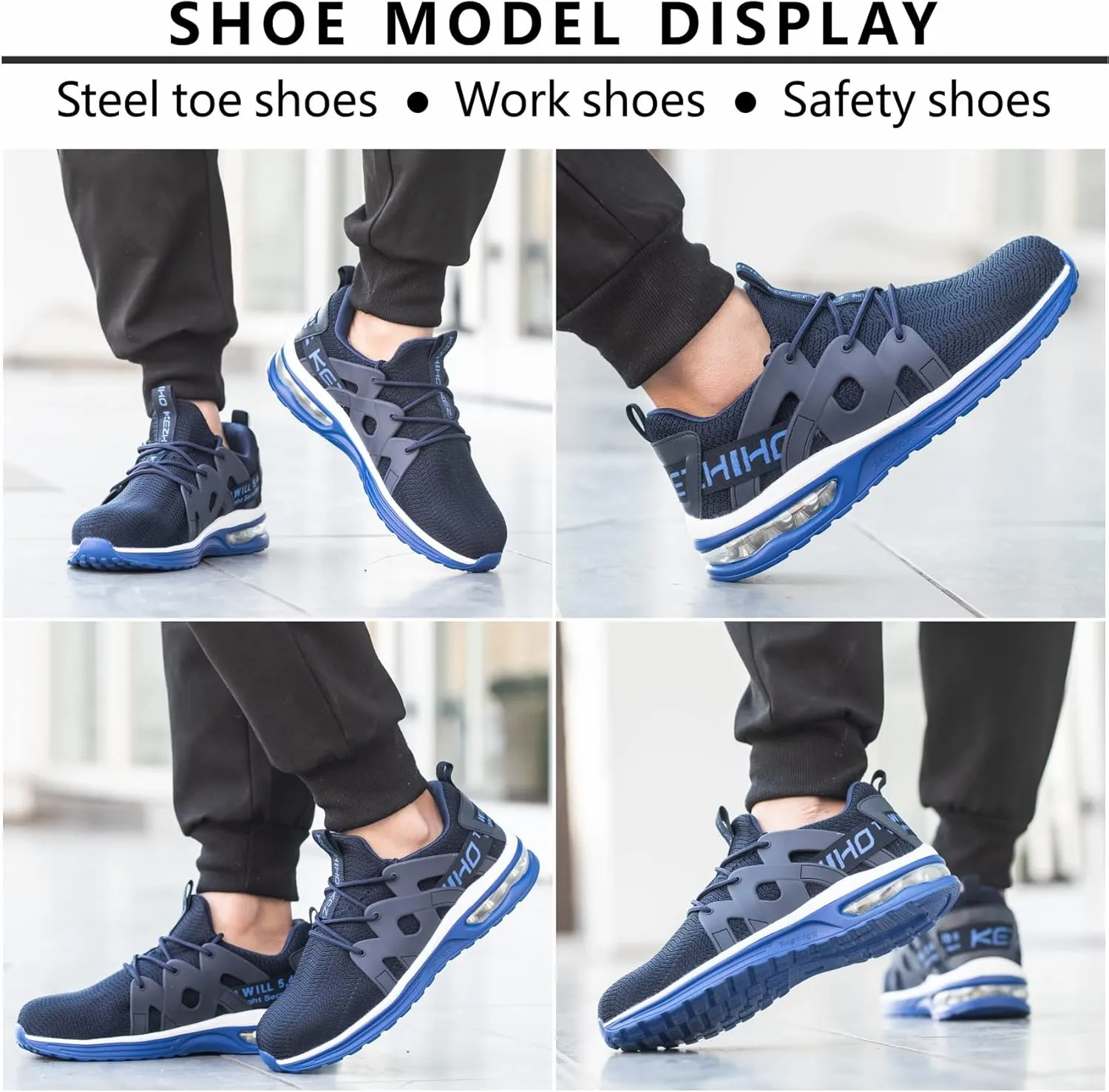 Kezhiho Steel Toe Shoes for Men Women Air Cushion Lightweight Work Shoes Comfortable Breathable Puncture Proof Slip Resistant Sneakers Indestructible Construction Industrial Safety Shoes