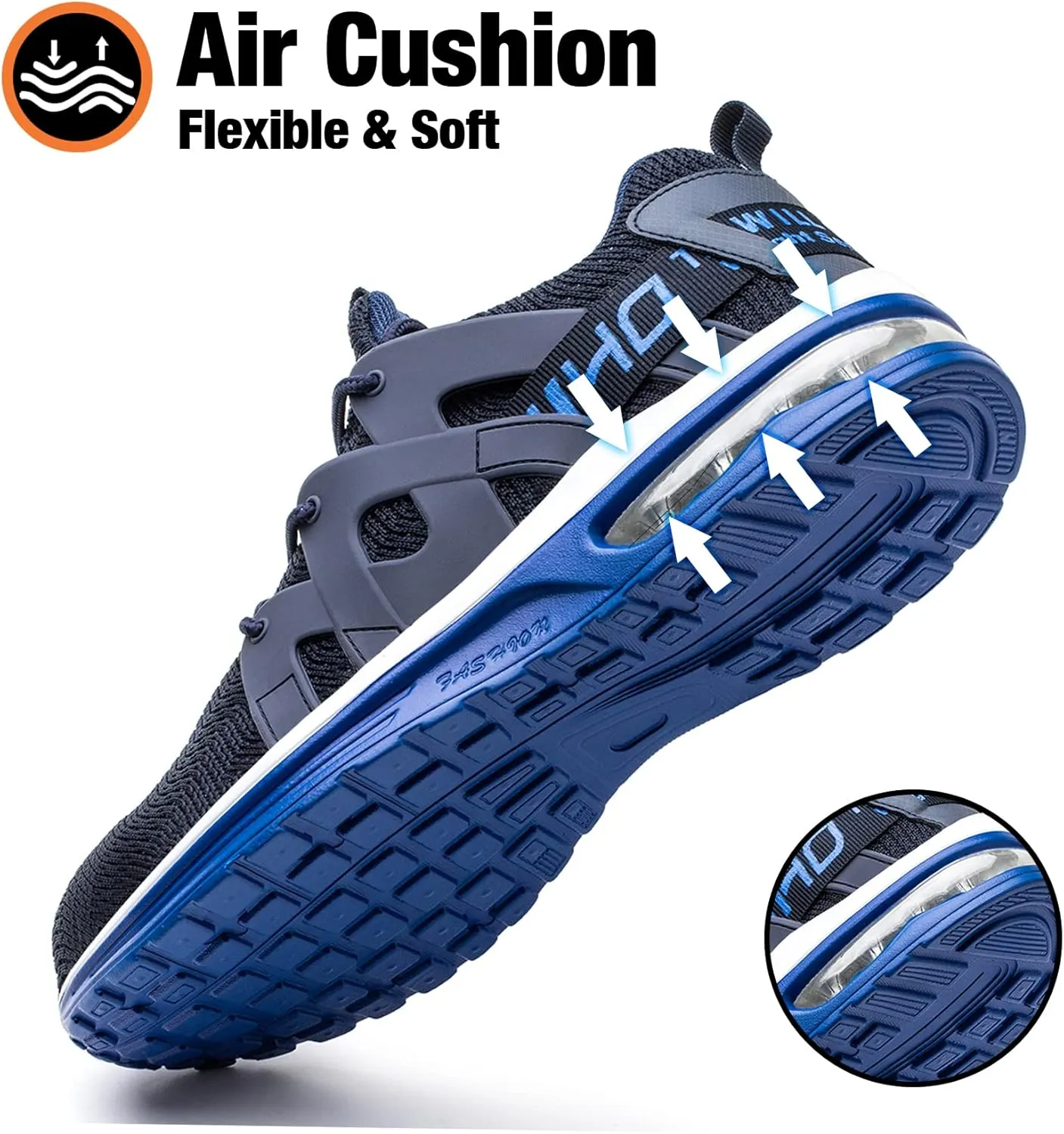 Kezhiho Steel Toe Shoes for Men Women Air Cushion Lightweight Work Shoes Comfortable Breathable Puncture Proof Slip Resistant Sneakers Indestructible Construction Industrial Safety Shoes