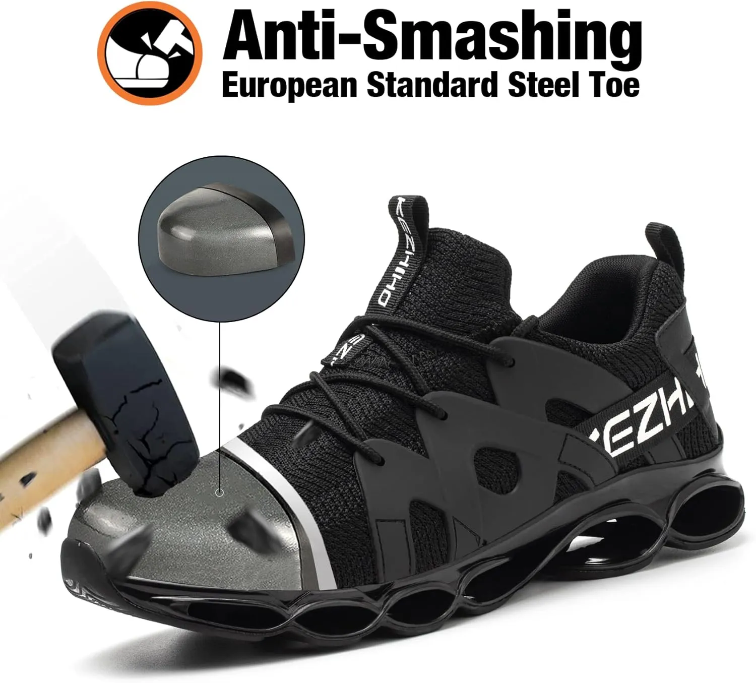 Kezhiho Steel Toe Shoes for Men Women Cushion Comfortable Work Shoes Lightweight Breathable Sneakers Slip Resistant Indestructible Construction Industrial Safety Shoes