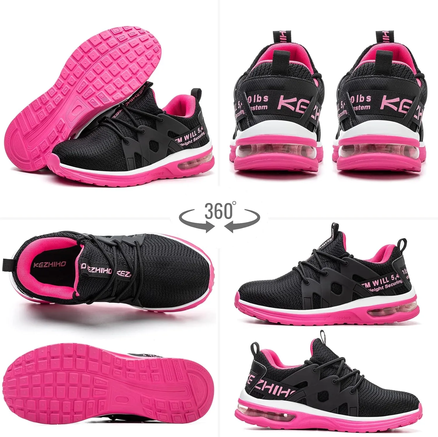 Kezhiho Steel Toe Shoes for Women Air Cushion Lightweight Work Shoes Comfortable Breathable Puncture Proof Slip Resistant Sneakers Indestructible Construction Industrial Safety Shoes