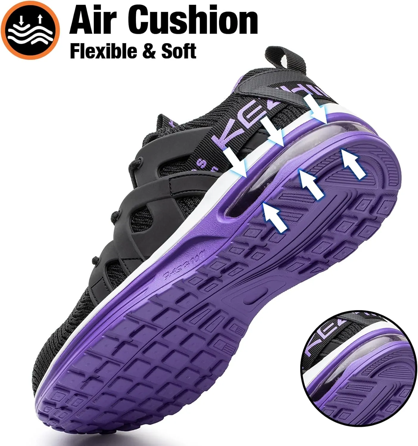 Kezhiho Steel Toe Shoes for Women Air Cushion Lightweight Work Shoes Comfortable Breathable Puncture Proof Slip Resistant Sneakers Indestructible Construction Industrial Safety Shoes