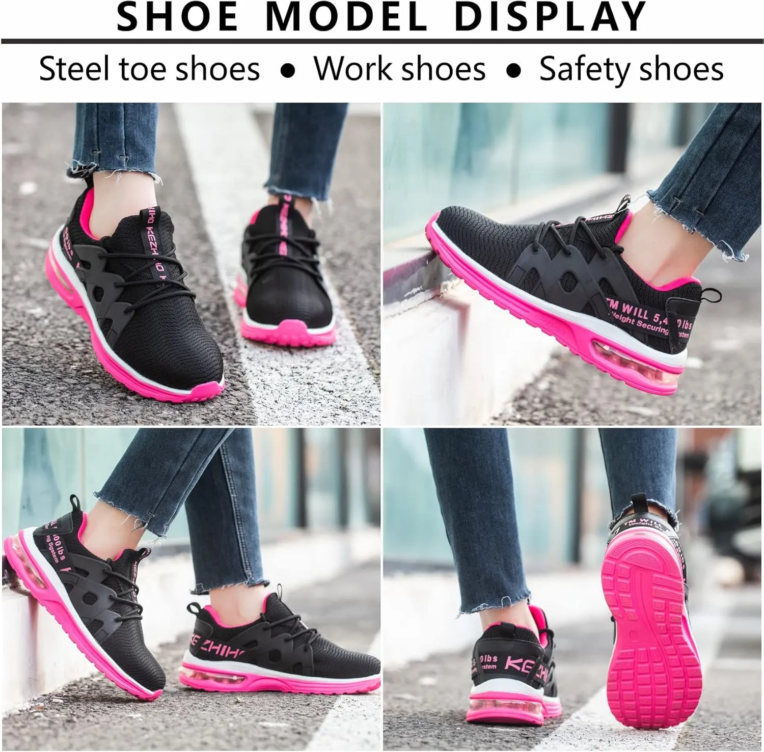 Kezhiho Steel Toe Shoes for Women Air Cushion Lightweight Work Shoes Comfortable Breathable Puncture Proof Slip Resistant Sneakers Indestructible Construction Industrial Safety Shoes