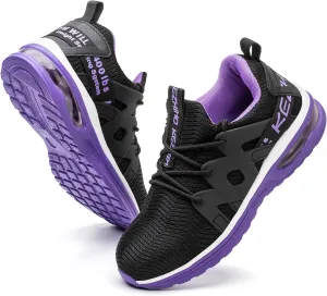 Kezhiho Steel Toe Shoes for Women Air Cushion Lightweight Work Shoes Comfortable Breathable Puncture Proof Slip Resistant Sneakers Indestructible Construction Industrial Safety Shoes
