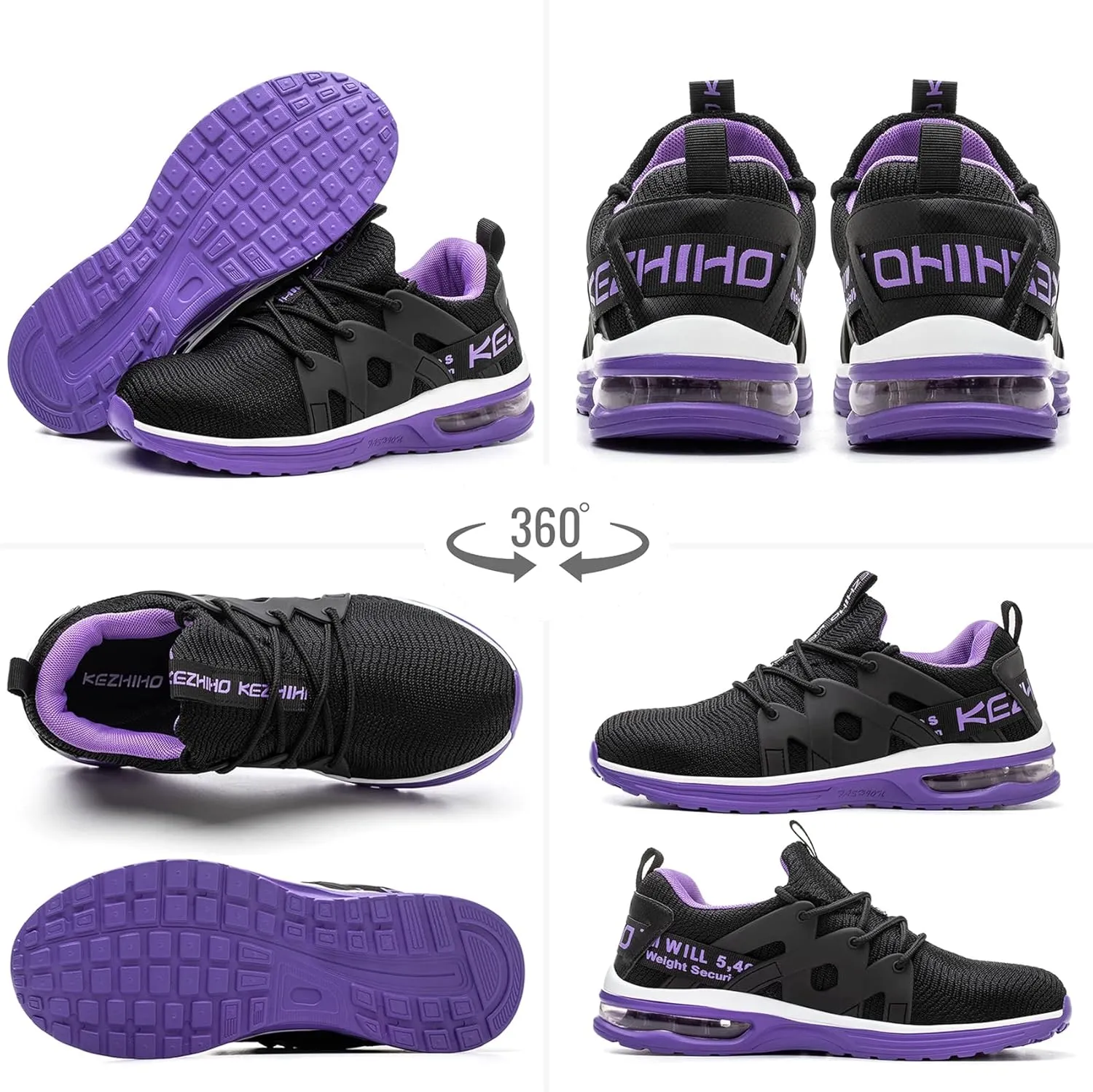 Kezhiho Steel Toe Shoes for Women Air Cushion Lightweight Work Shoes Comfortable Breathable Puncture Proof Slip Resistant Sneakers Indestructible Construction Industrial Safety Shoes