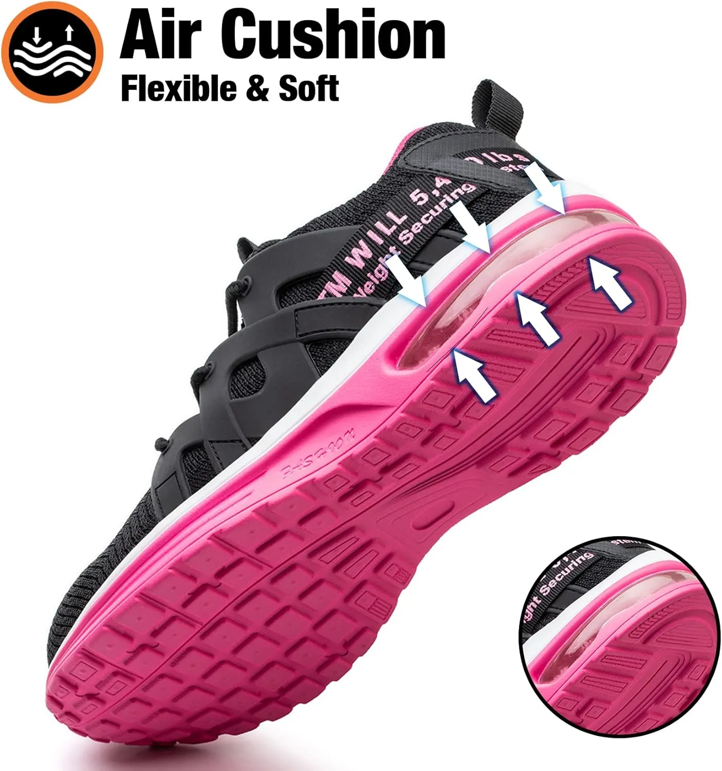 Kezhiho Steel Toe Shoes for Women Air Cushion Lightweight Work Shoes Comfortable Breathable Puncture Proof Slip Resistant Sneakers Indestructible Construction Industrial Safety Shoes