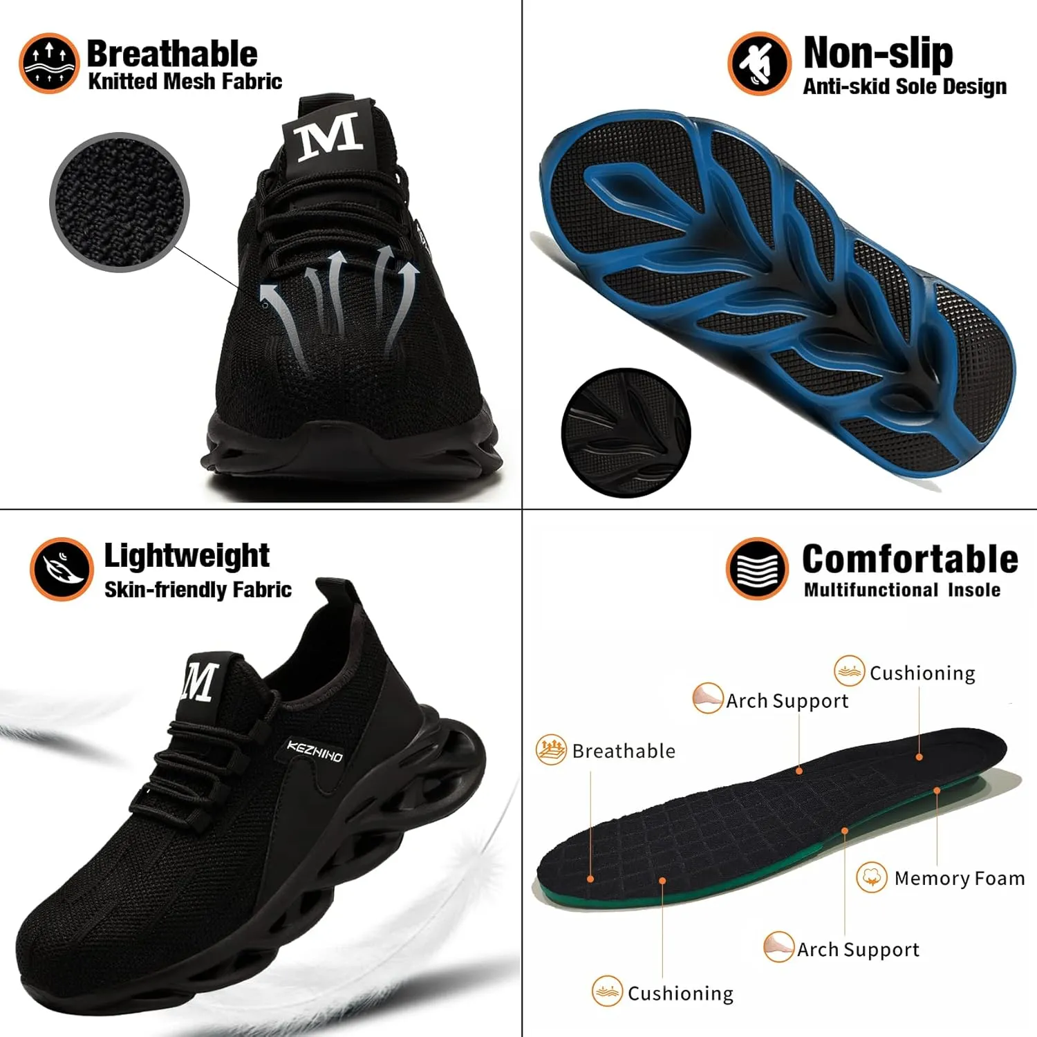 Kezhiho Steel Toe Work Shoes for Men Lightweight Comfortable Slip Resistant Puncture Proof Safety Shoes Breathable Indestructible Construction Industrial Sneakers
