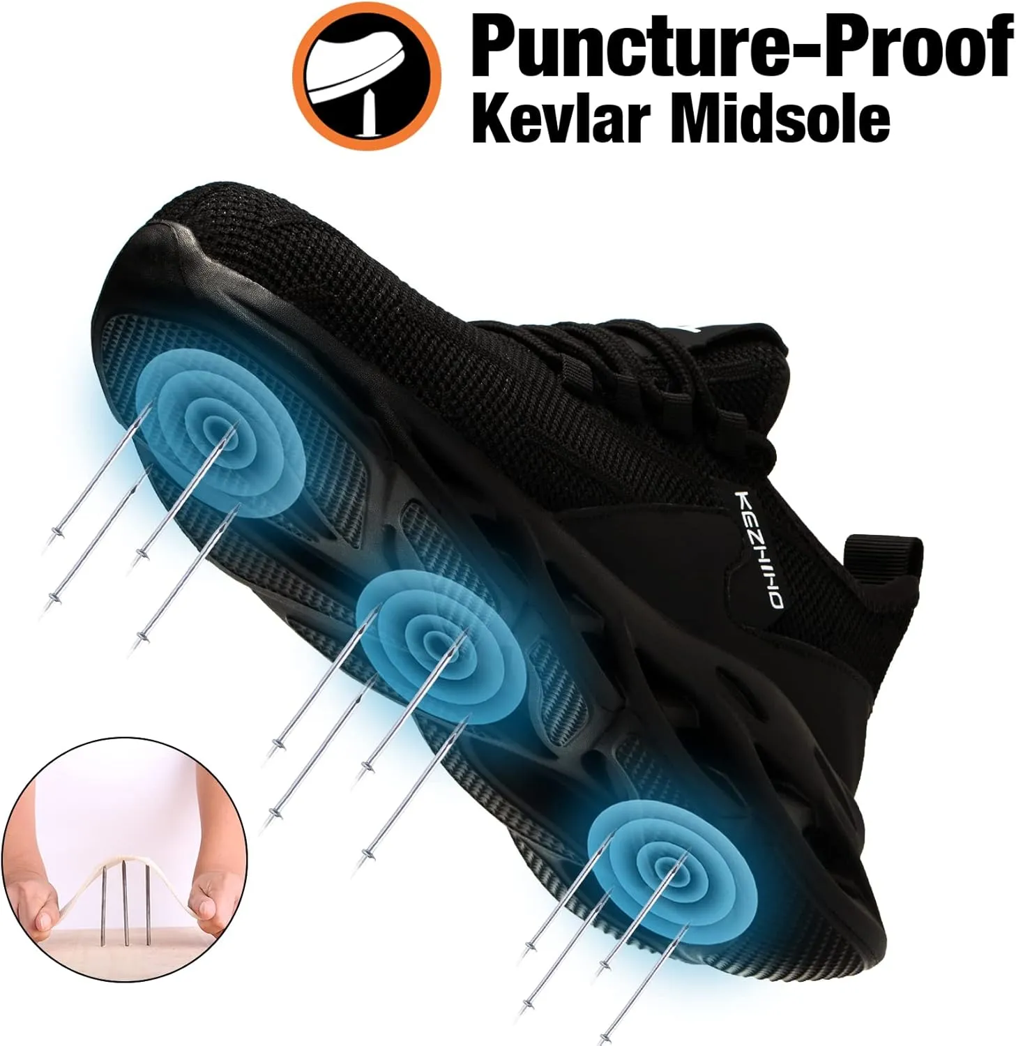 Kezhiho Steel Toe Work Shoes for Men Lightweight Comfortable Slip Resistant Puncture Proof Safety Shoes Breathable Indestructible Construction Industrial Sneakers
