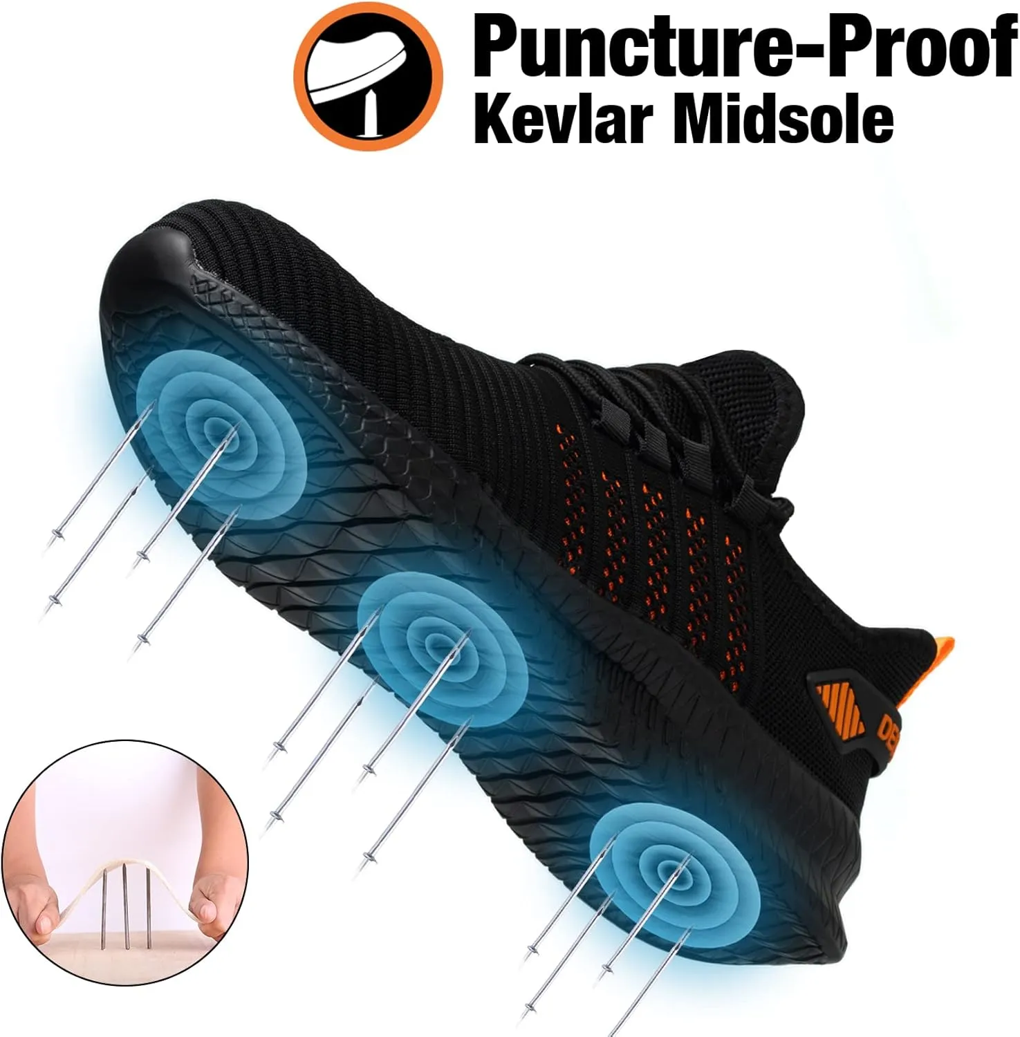 Kezhiho Steel Toe Work Shoes for Men Lightweight Comfortable Slip Resistant Puncture Proof Safety Shoes Breathable Indestructible Construction Industrial Sneakers