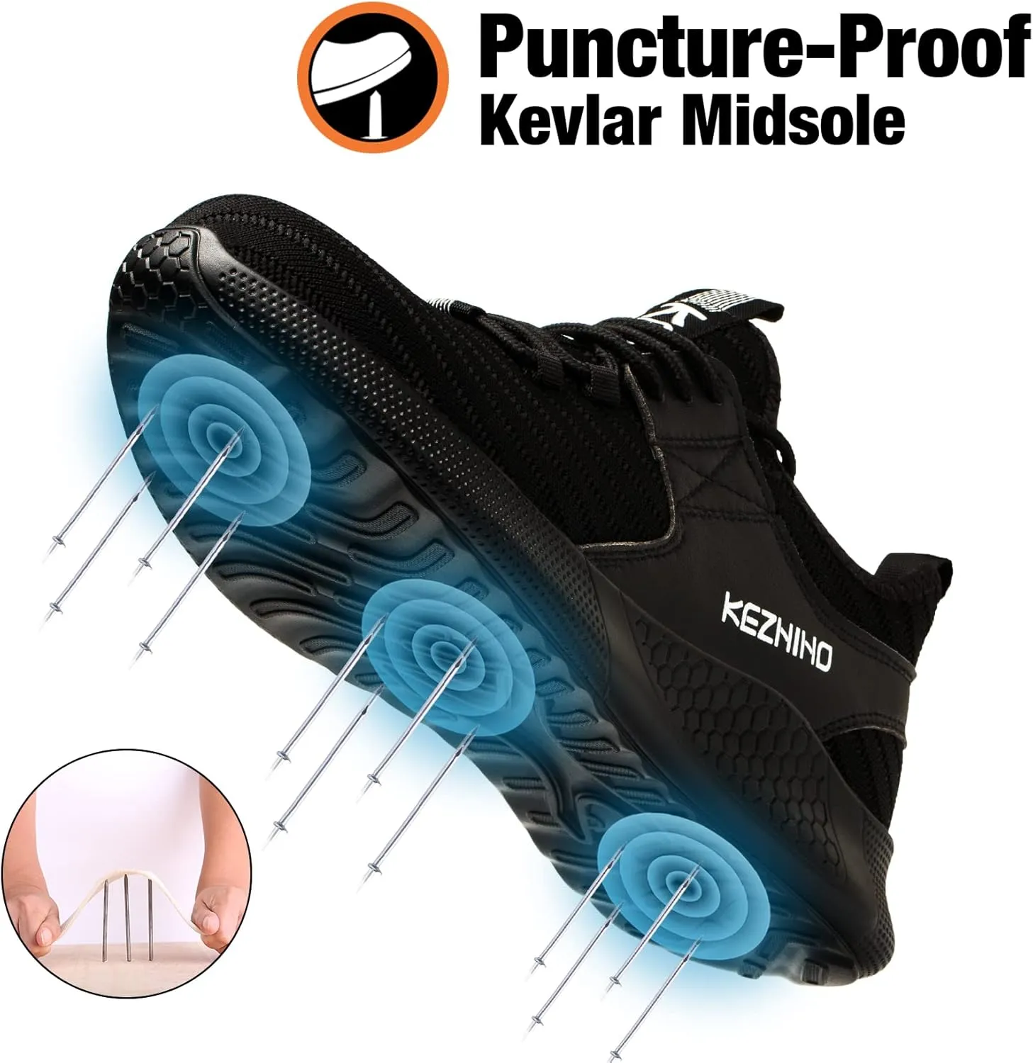 Kezhiho Steel Toe Work Shoes for Men Lightweight Comfortable Slip Resistant Puncture Proof Safety Shoes Breathable Indestructible Construction Industrial Sneakers