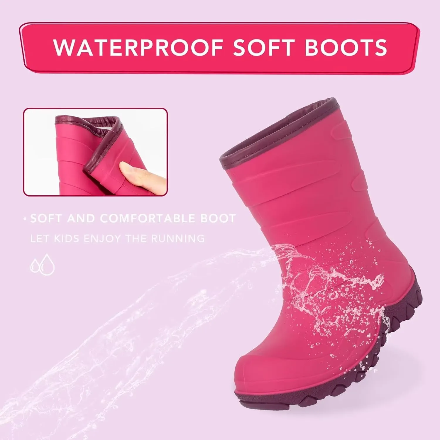 Kids Winter Rain Boots, Insulated Warm Snow Boots, Children Waterproof Mud Boots for Boys and Girls, Toddler/Little Kid/Big Kid