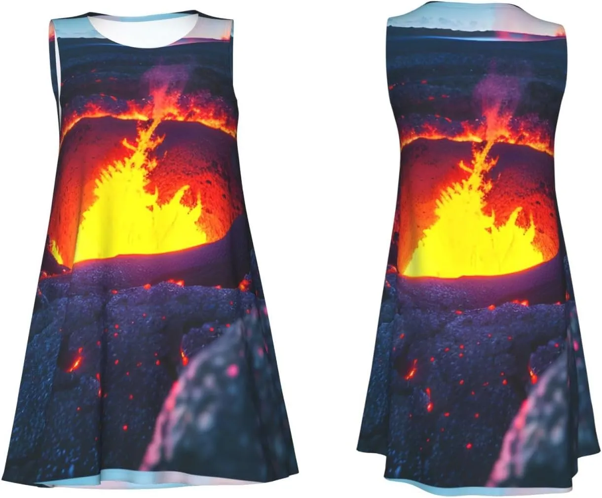 Kilauea Volcano Womens Summer Sleeveless Fashion Dress Casual Loose Round Neck Sundress with Pockets S-3xl