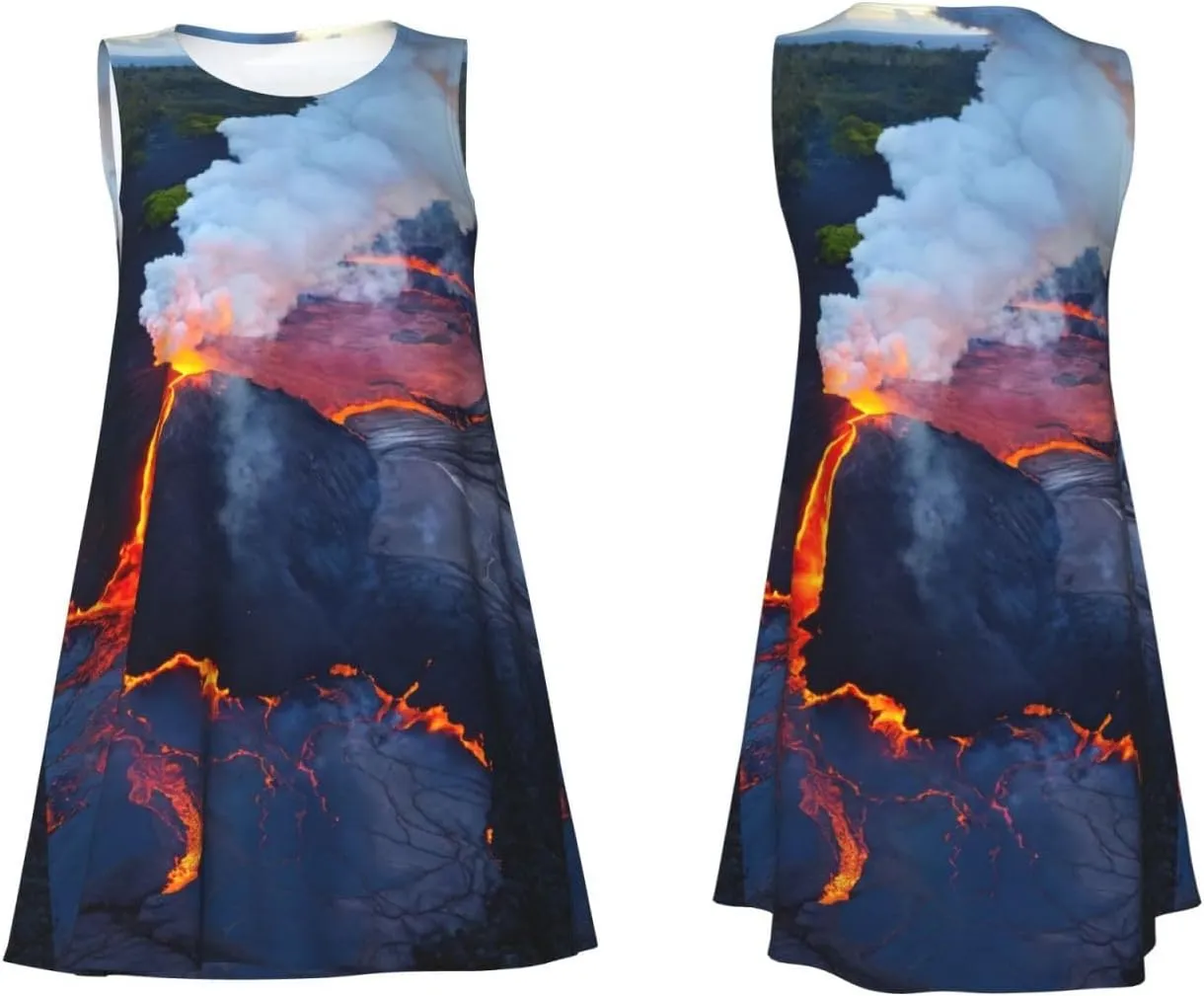 Kilauea Volcanos Womens Summer Sleeveless Fashion Dress Casual Loose Round Neck Sundress with Pockets S-3xl