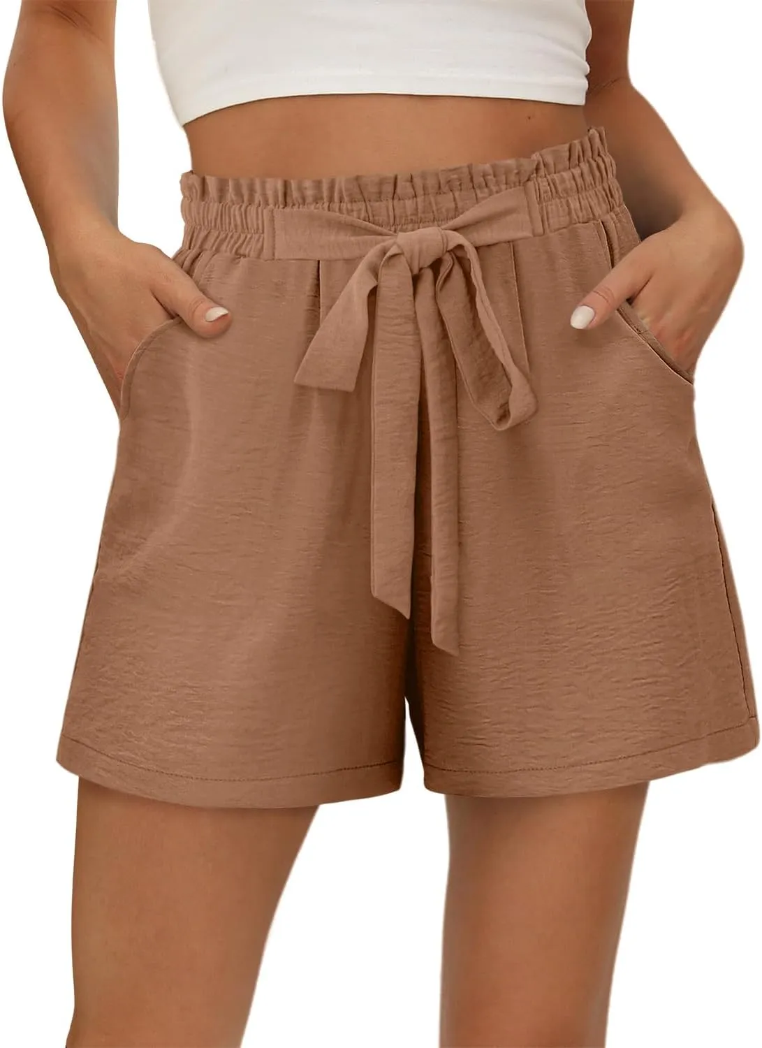 KISSMODA Womens Summer Shorts with Pockets Lightweight High Waisted Adjustable Tie Knot Loose Casual Short