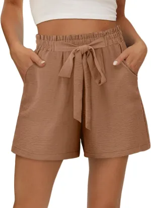 KISSMODA Womens Summer Shorts with Pockets Lightweight High Waisted Adjustable Tie Knot Loose Casual Short