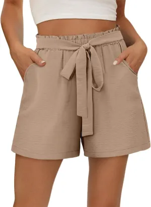 KISSMODA Womens Summer Shorts with Pockets Lightweight High Waisted Adjustable Tie Knot Loose Casual Short