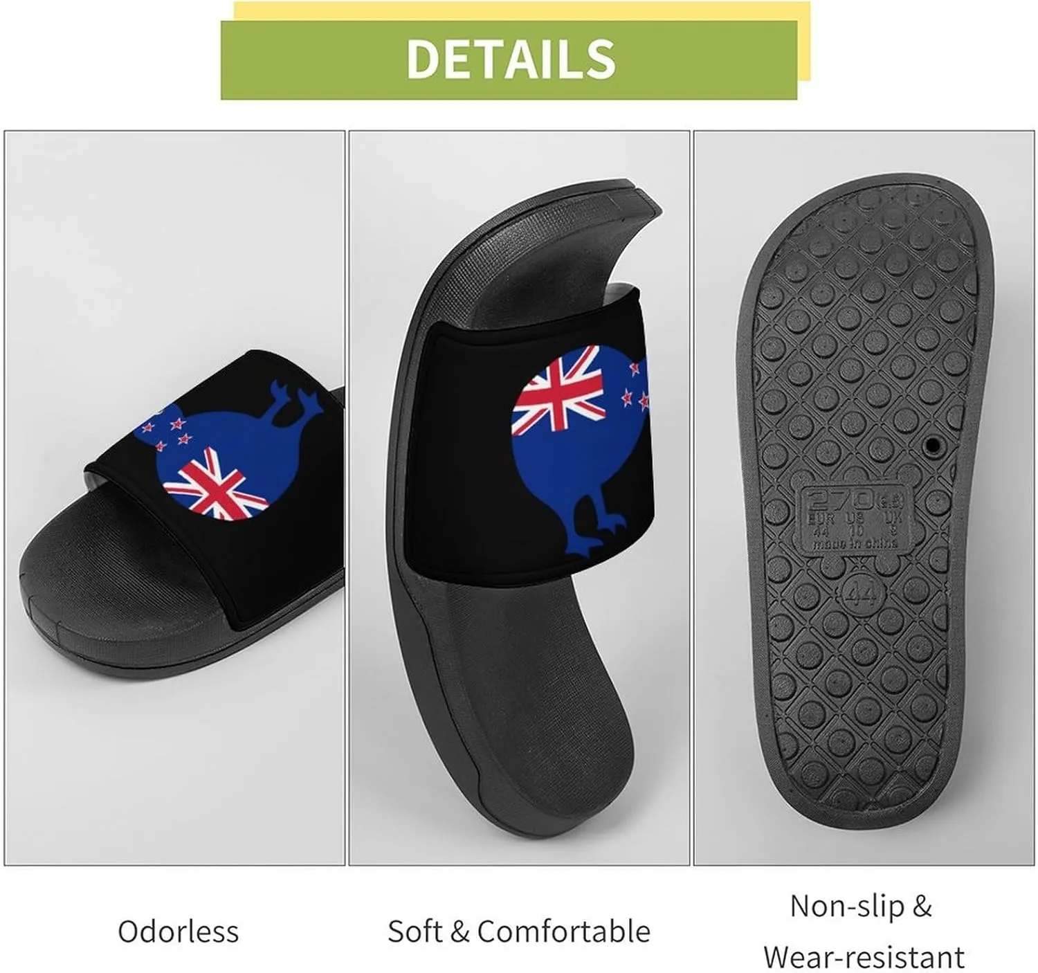 Kiwi New-Zea-Land Flag Funny Slide Sandals Non-Slip PVC Shower Slipper House Shoes Open Toe Slippers for Adult