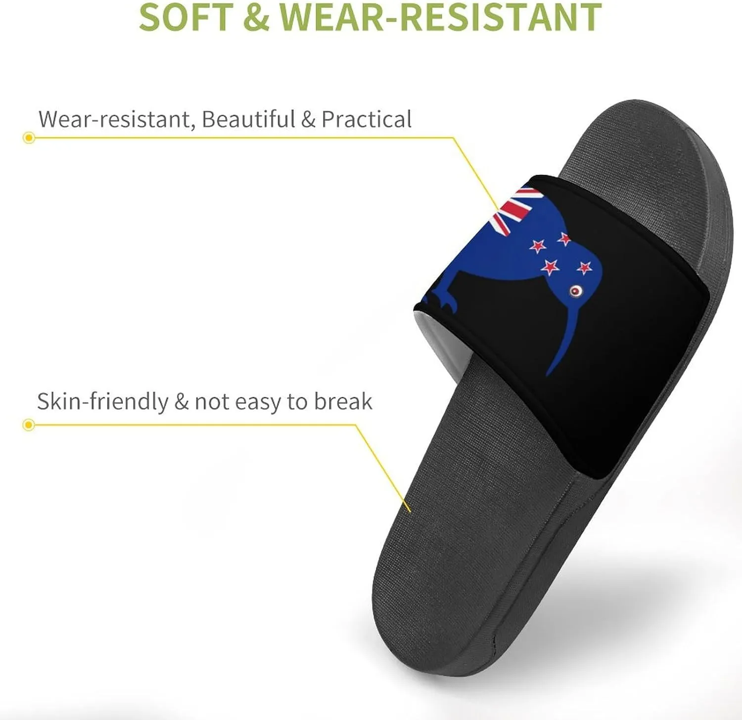 Kiwi New-Zea-Land Flag Funny Slide Sandals Non-Slip PVC Shower Slipper House Shoes Open Toe Slippers for Adult