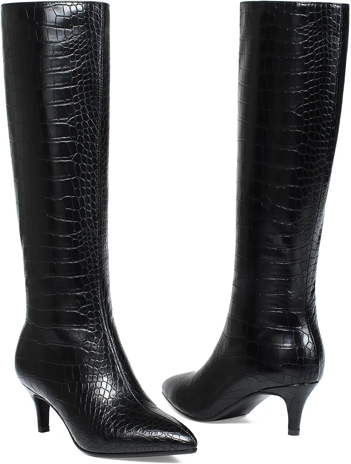 Knee High Boots Women Stiletto Heel Pointed Toe Tall Boot for Women Faux Crocodile Boots Side Zipper Fashion Long Boots