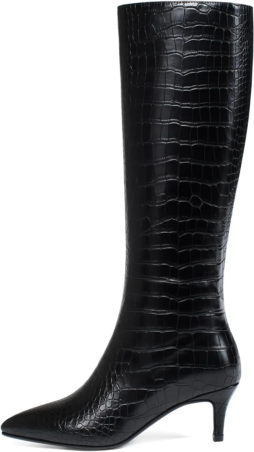 Knee High Boots Women Stiletto Heel Pointed Toe Tall Boot for Women Faux Crocodile Boots Side Zipper Fashion Long Boots