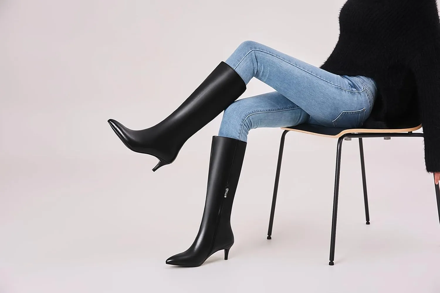 Knee High Boots Women Stiletto Heel Pointed Toe Tall Boot for Women Faux Crocodile Boots Side Zipper Fashion Long Boots