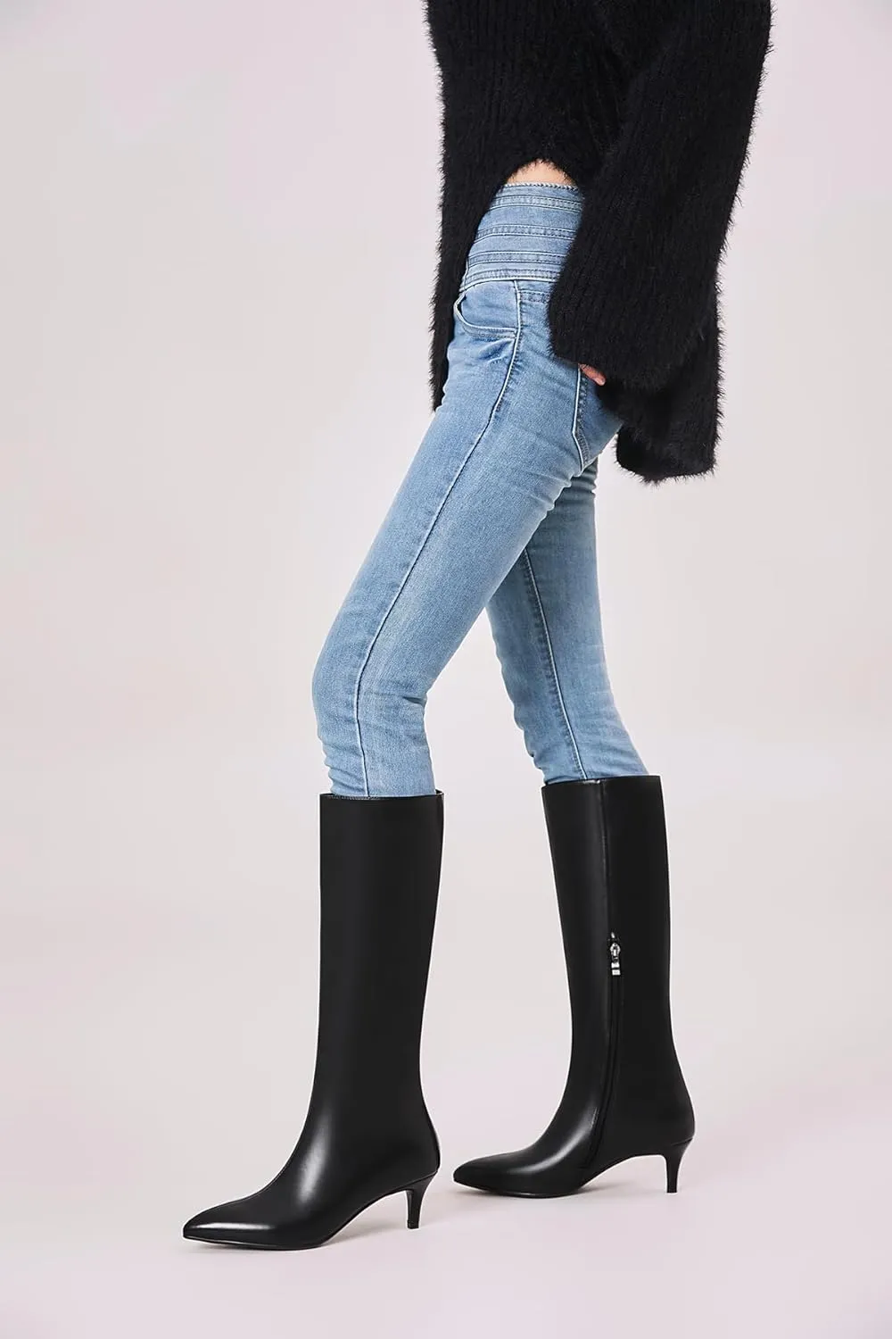 Knee High Boots Women Stiletto Heel Pointed Toe Tall Boot for Women Faux Crocodile Boots Side Zipper Fashion Long Boots