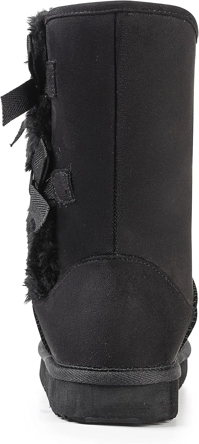 KRABOR Womens Suede Snow Boots Mid-Calf Winter Shoes with Side Bows