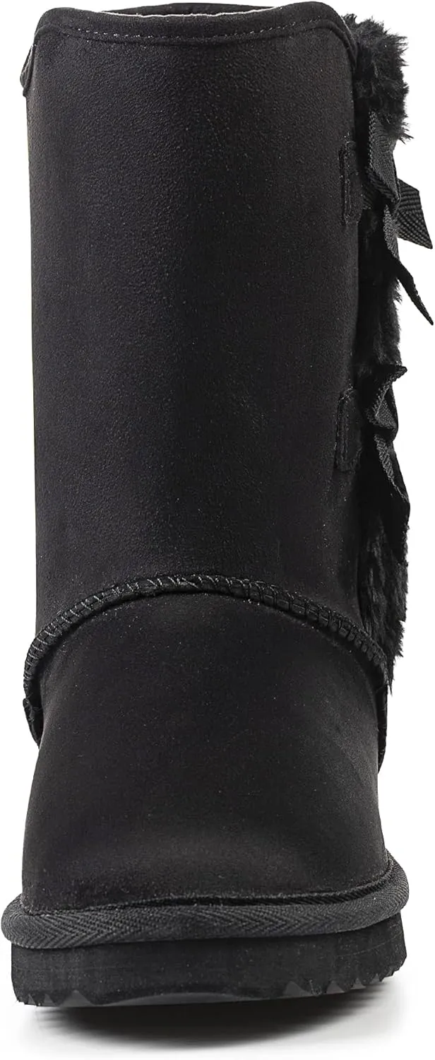 KRABOR Womens Suede Snow Boots Mid-Calf Winter Shoes with Side Bows