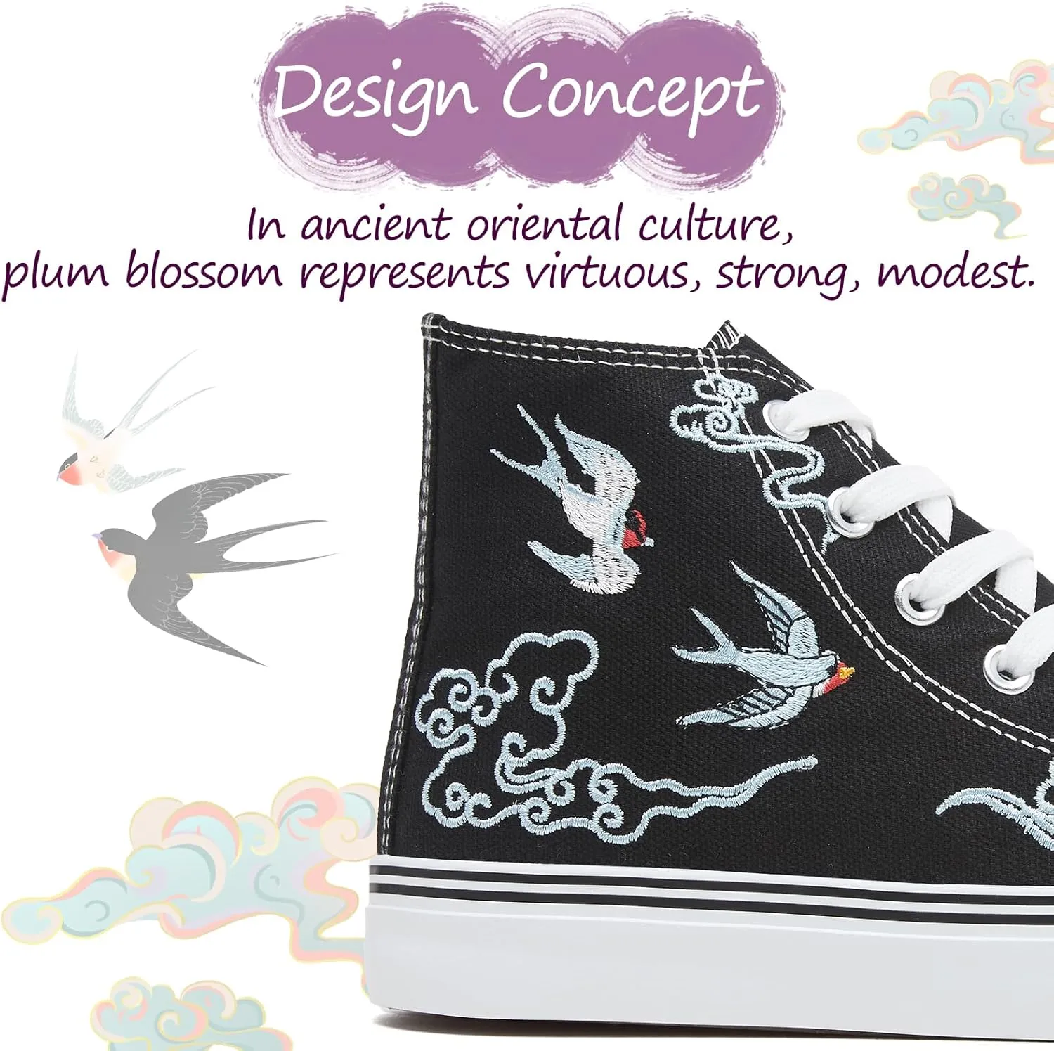 kufeiti Women's High Top Canvas Sneakers Canvas Shoes Lace up White Black Sneakers Casual Walking Shoes