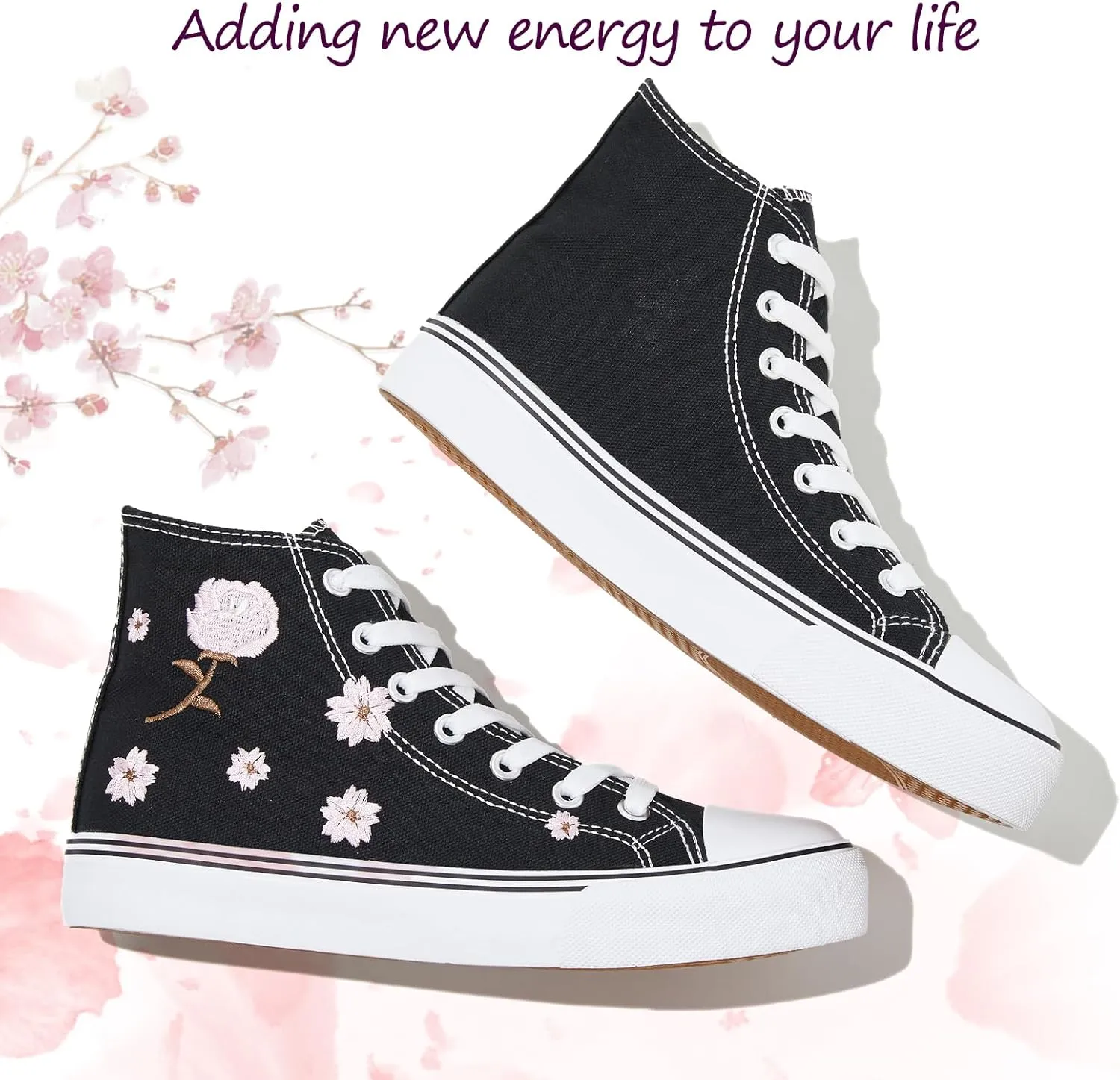 kufeiti Women's High Top Canvas Sneakers Canvas Shoes Lace up White Black Sneakers Casual Walking Shoes