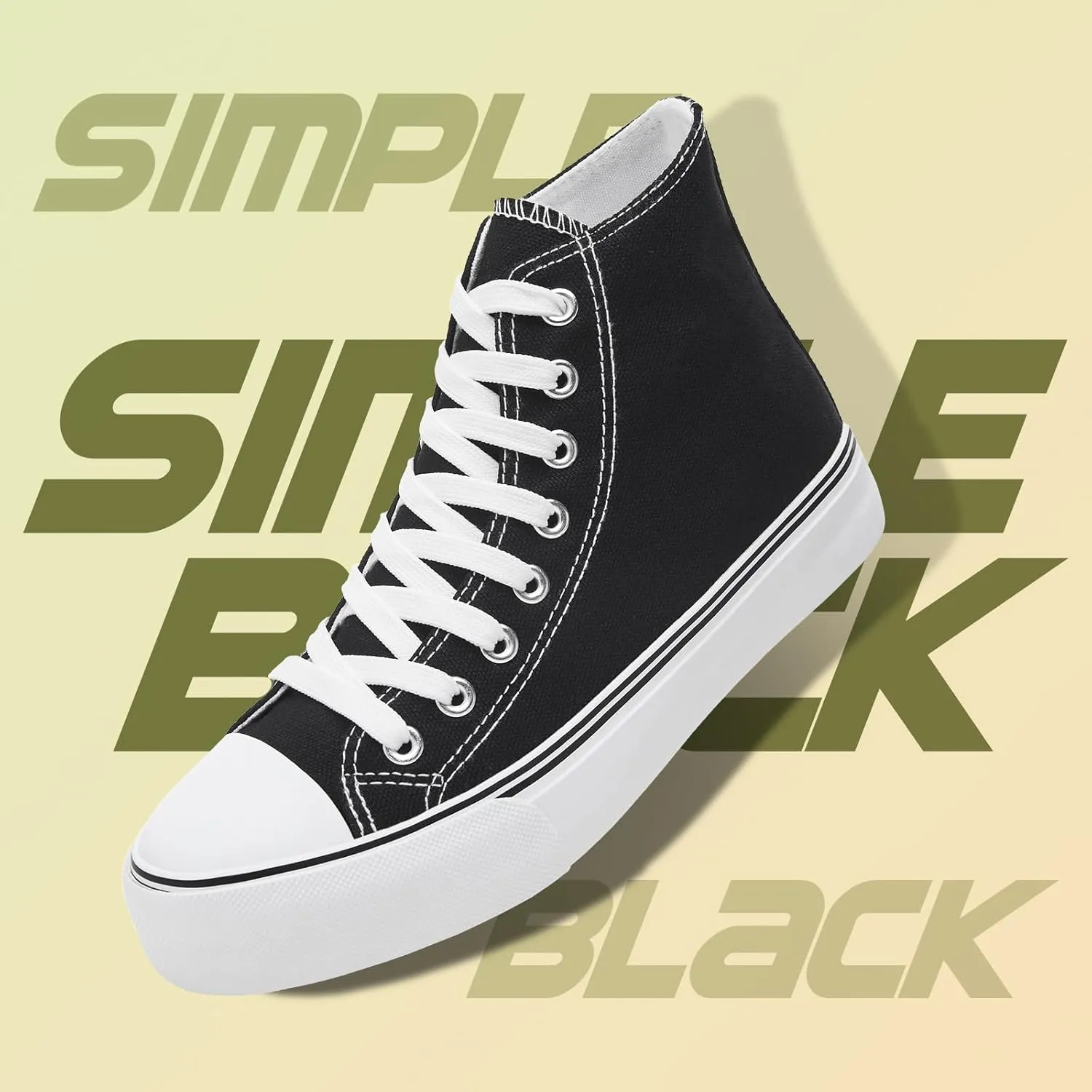kufeiti Women's High Top Canvas Sneakers Canvas Shoes Lace up White Black Sneakers Casual Walking Shoes