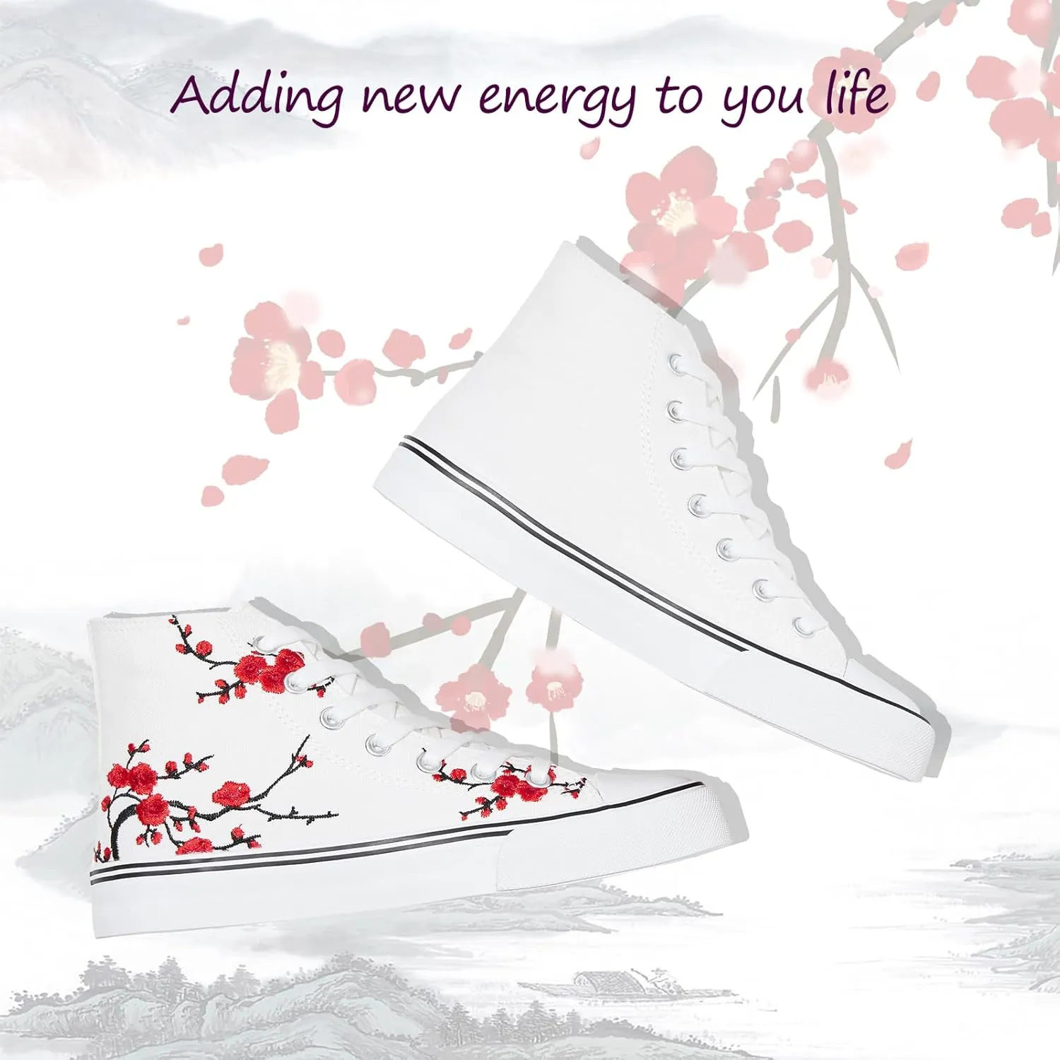 kufeiti Women's High Top Canvas Sneakers Canvas Shoes Lace up White Black Sneakers Casual Walking Shoes