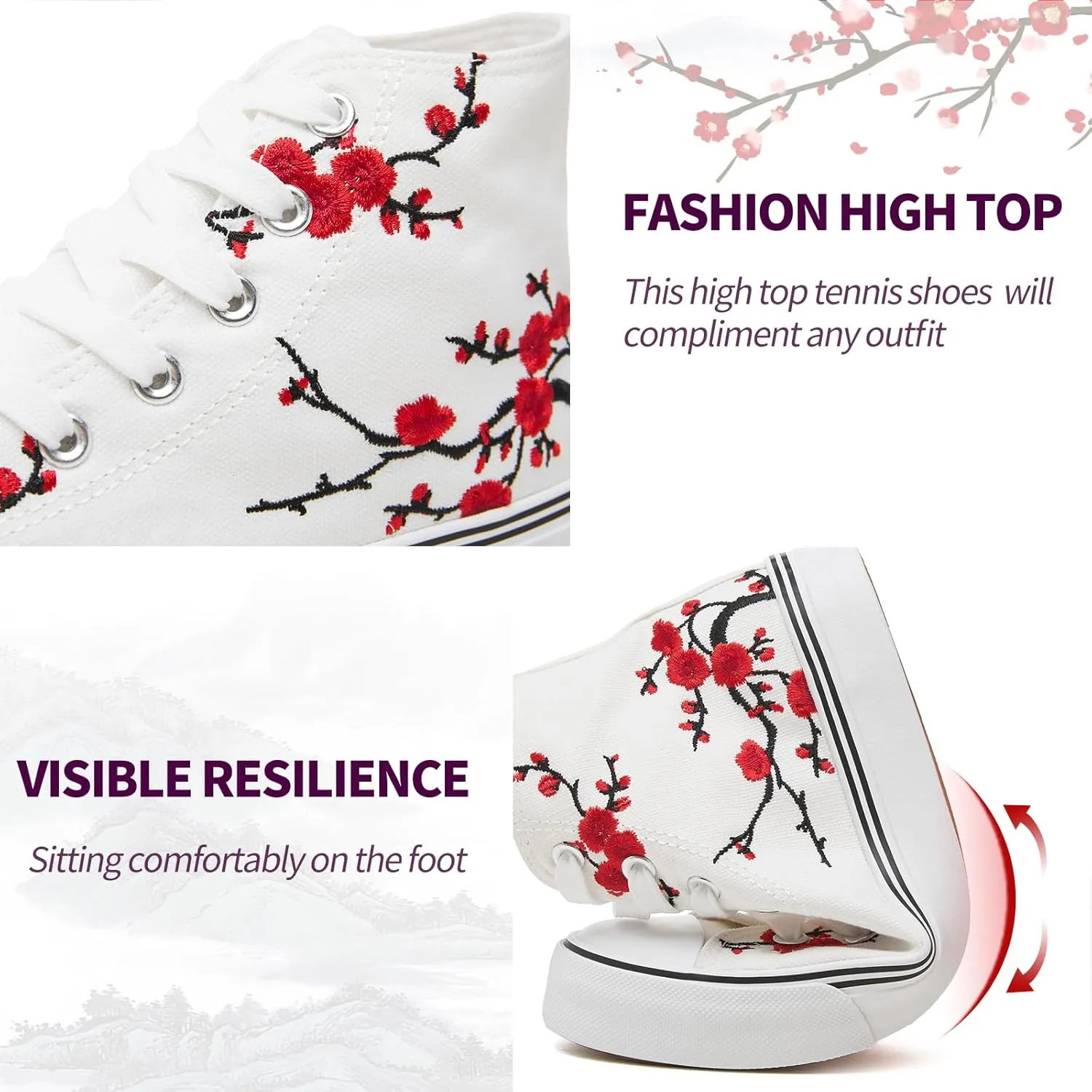 kufeiti Women's High Top Canvas Sneakers Canvas Shoes Lace up White Black Sneakers Casual Walking Shoes