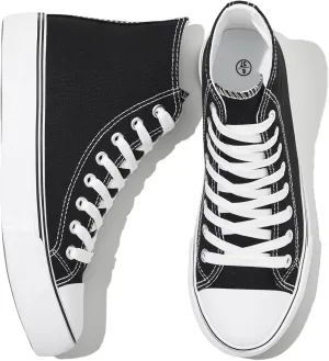 kufeiti Women's High Top Canvas Sneakers Canvas Shoes Lace up White Black Sneakers Casual Walking Shoes