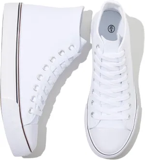 kufeiti Women's High Top Canvas Sneakers Canvas Shoes Lace up White Black Sneakers Casual Walking Shoes