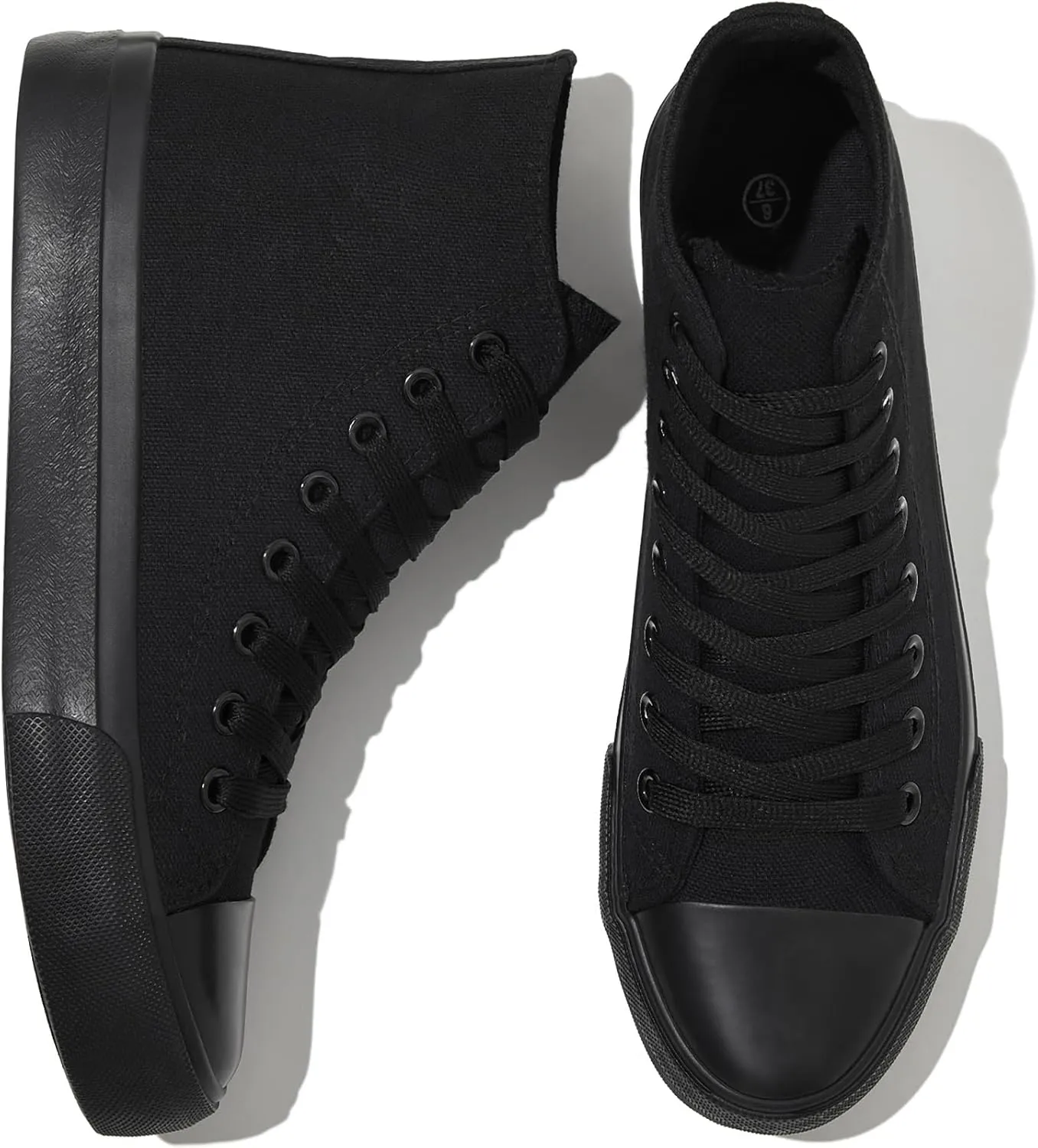 kufeiti Women's High Top Canvas Sneakers Canvas Shoes Lace up White Black Sneakers Casual Walking Shoes