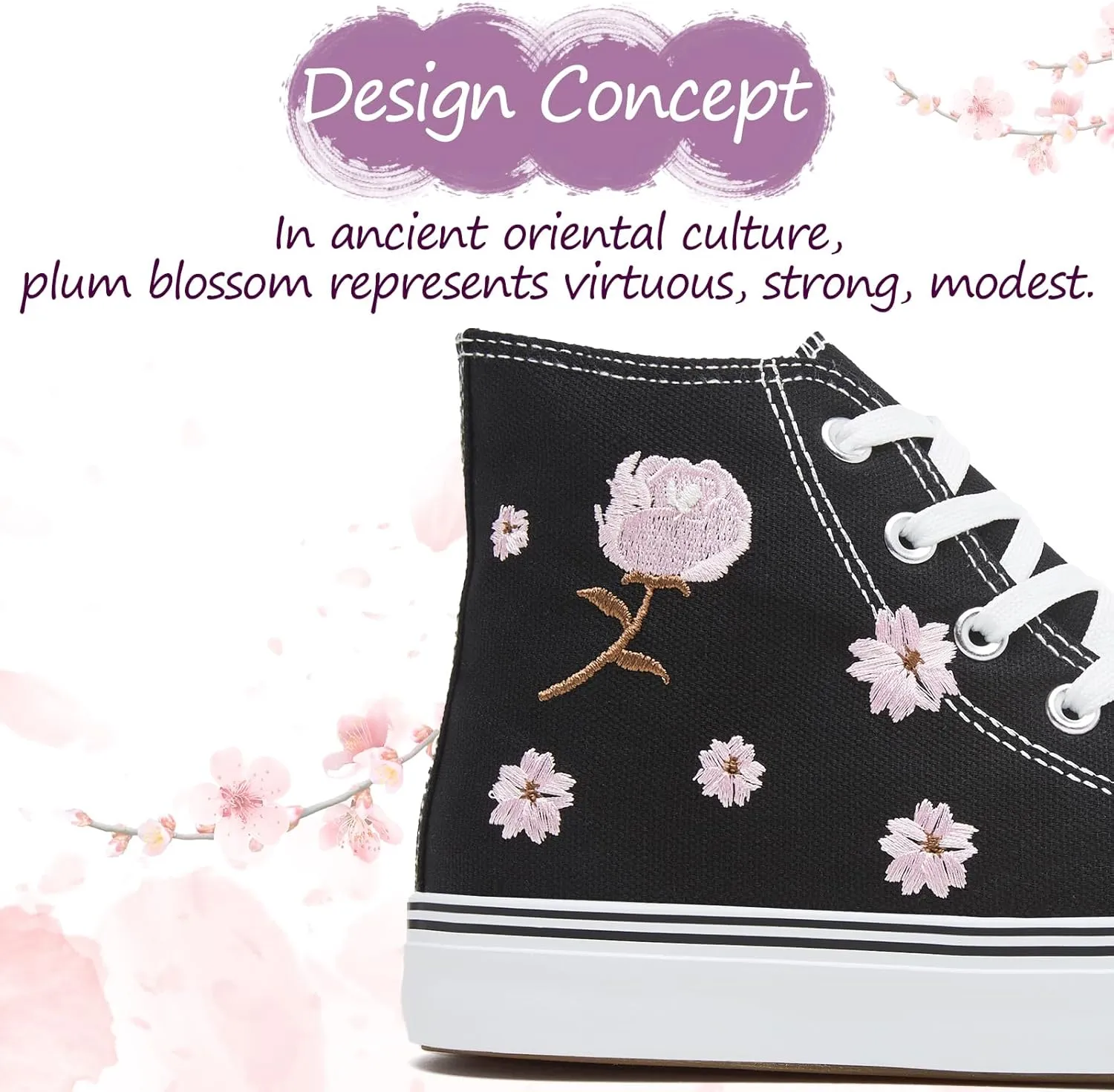 kufeiti Women's High Top Canvas Sneakers Canvas Shoes Lace up White Black Sneakers Casual Walking Shoes