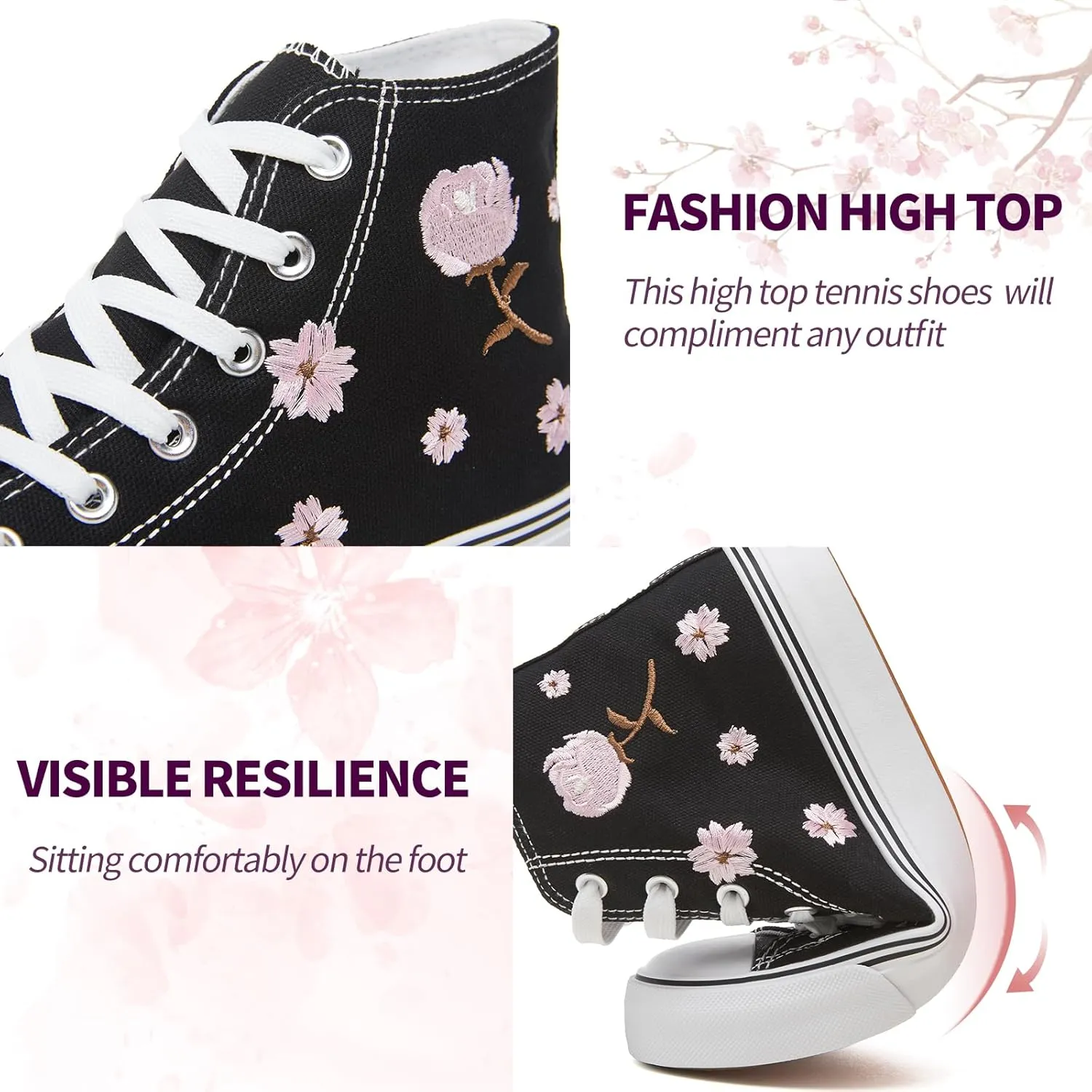kufeiti Women's High Top Canvas Sneakers Canvas Shoes Lace up White Black Sneakers Casual Walking Shoes