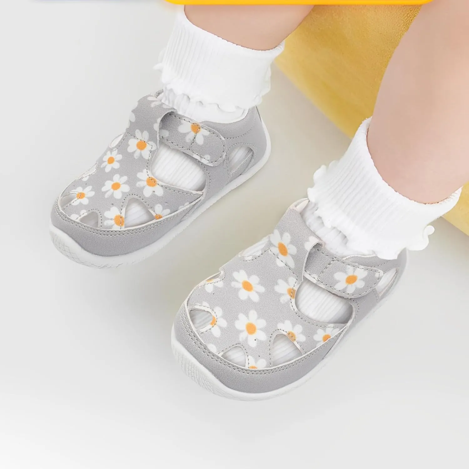 L-RUN Toddler Mary Jane Shoes Girls Casual Barefoot Sandals Breathable Princess Dress Flats Anti Slip Rubber Sole Infant First Walker Shoes for Outdoor Indoor