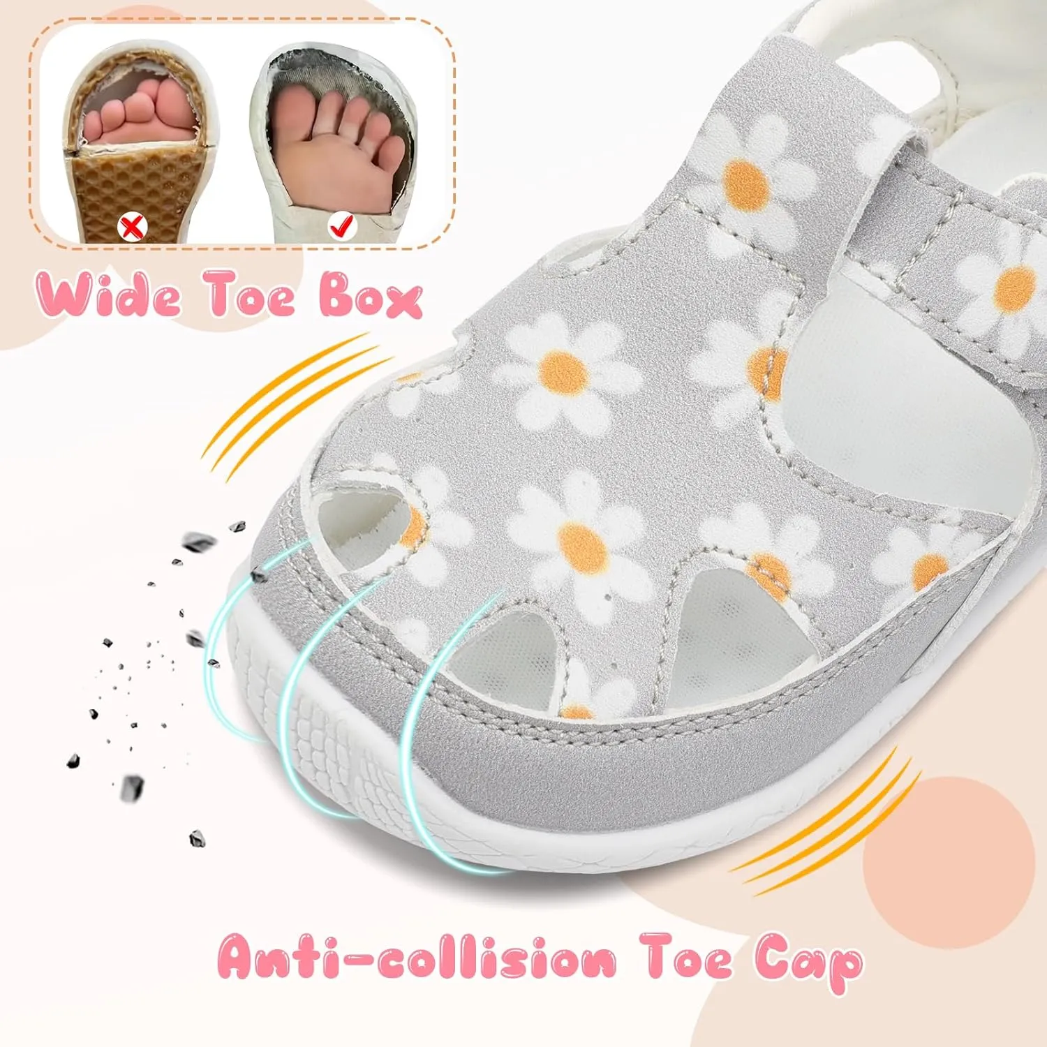 L-RUN Toddler Mary Jane Shoes Girls Casual Barefoot Sandals Breathable Princess Dress Flats Anti Slip Rubber Sole Infant First Walker Shoes for Outdoor Indoor